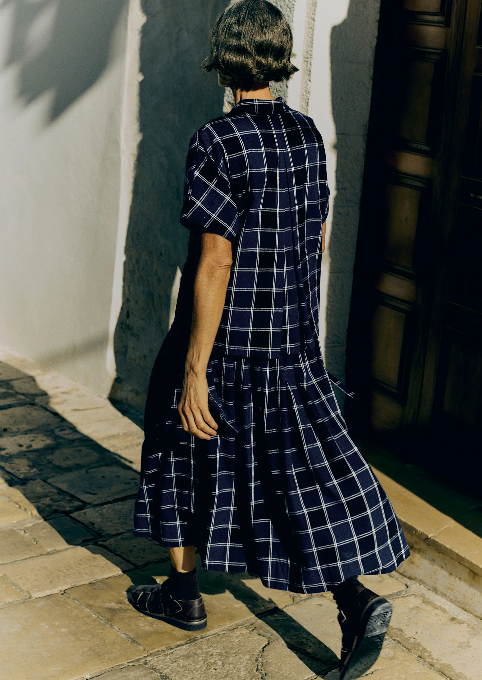 Market Check Cotton Linen Shirt | Denim Blue - Image 3