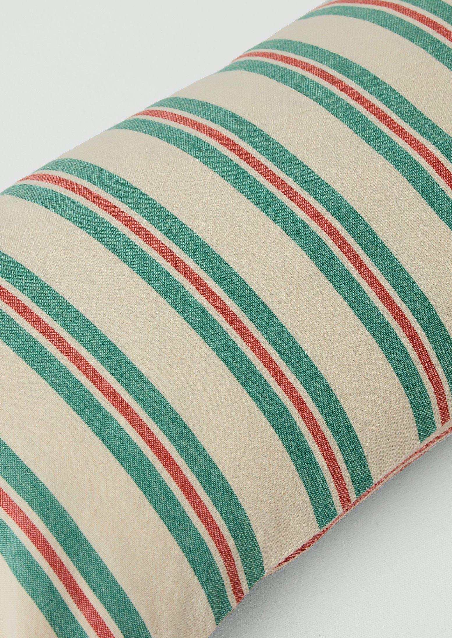 Market Stripe Hand Woven Bolster Cushion | Basil/Poppy - Image 2