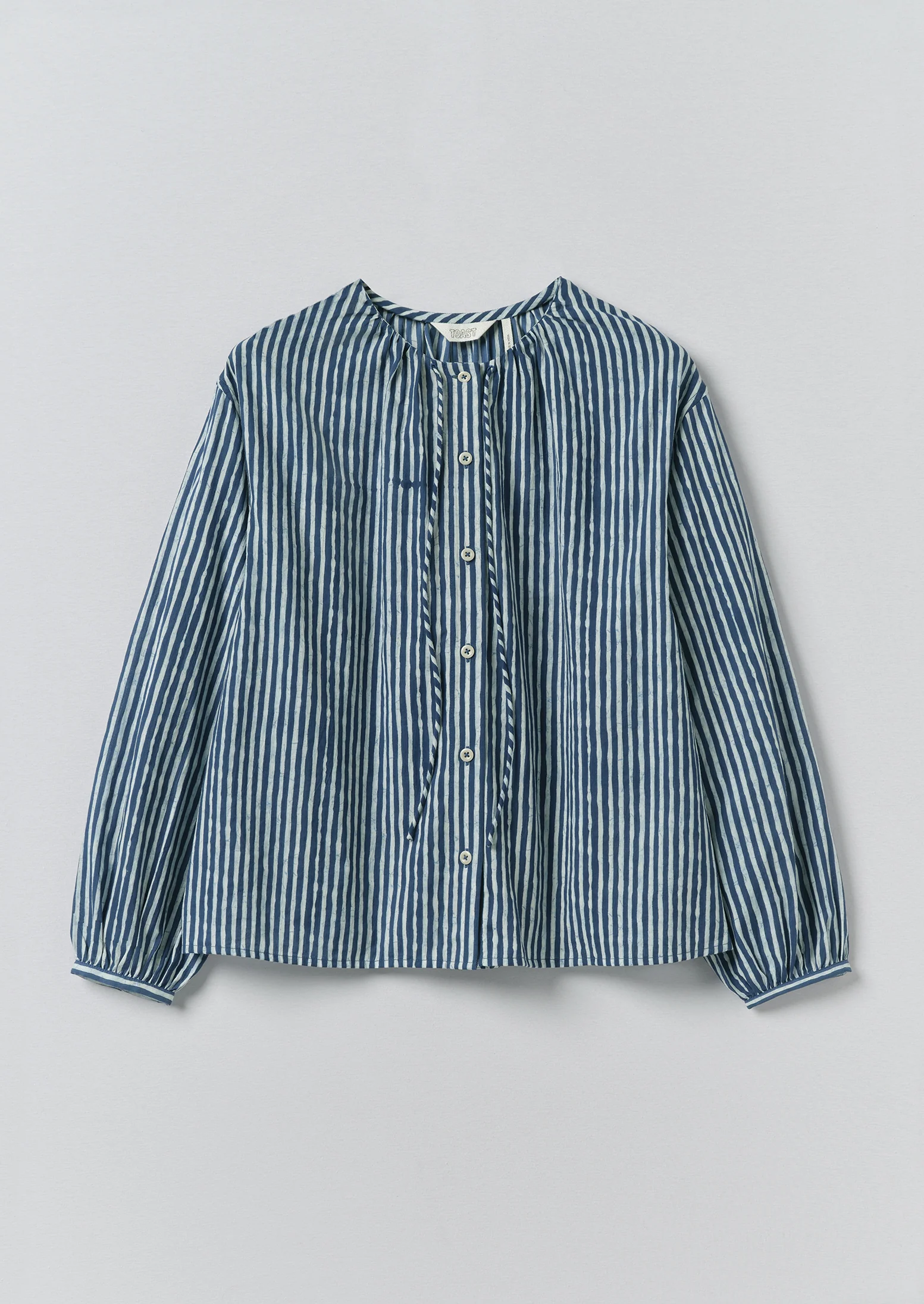 Natural Dye Stripe Cotton Gathered Top | Indigo