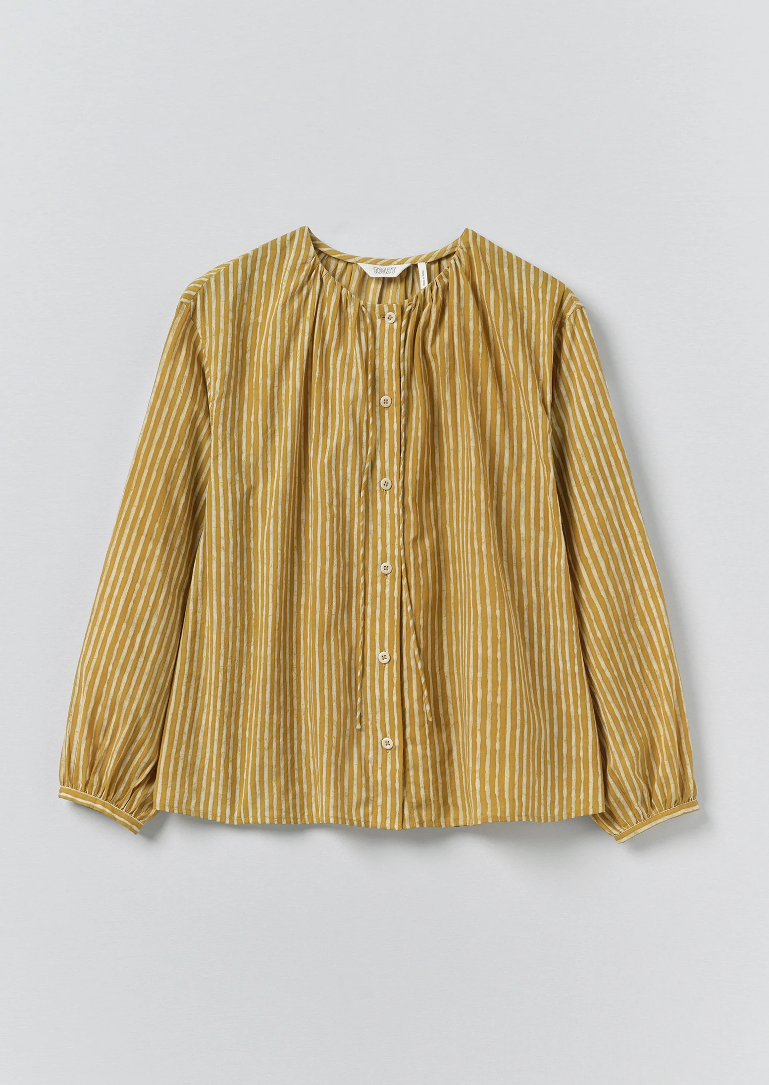 Natural Dye Stripe Cotton Gathered Top | Tumeric