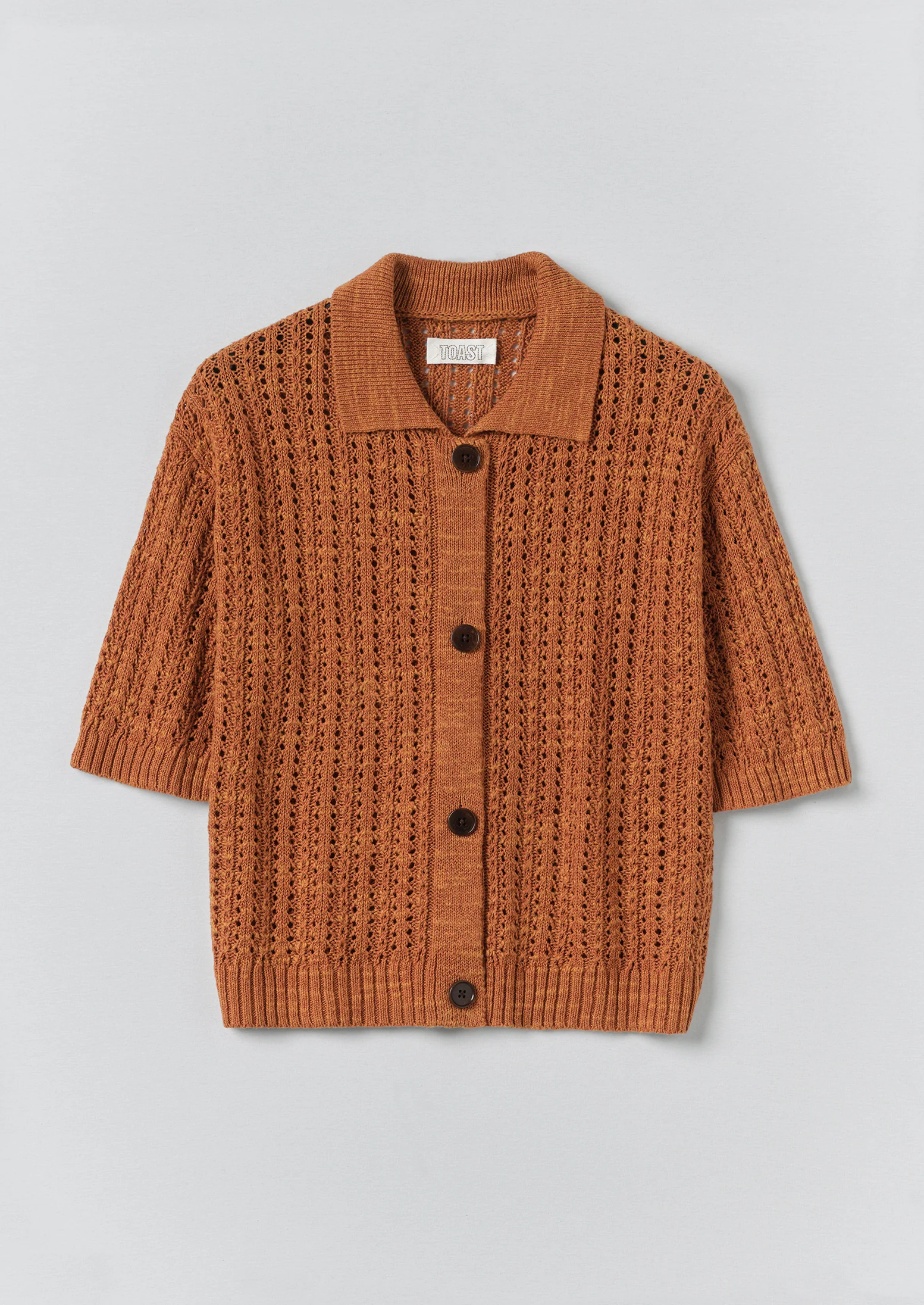 Open Stitch Knitted Linen Cotton Polo | Amber