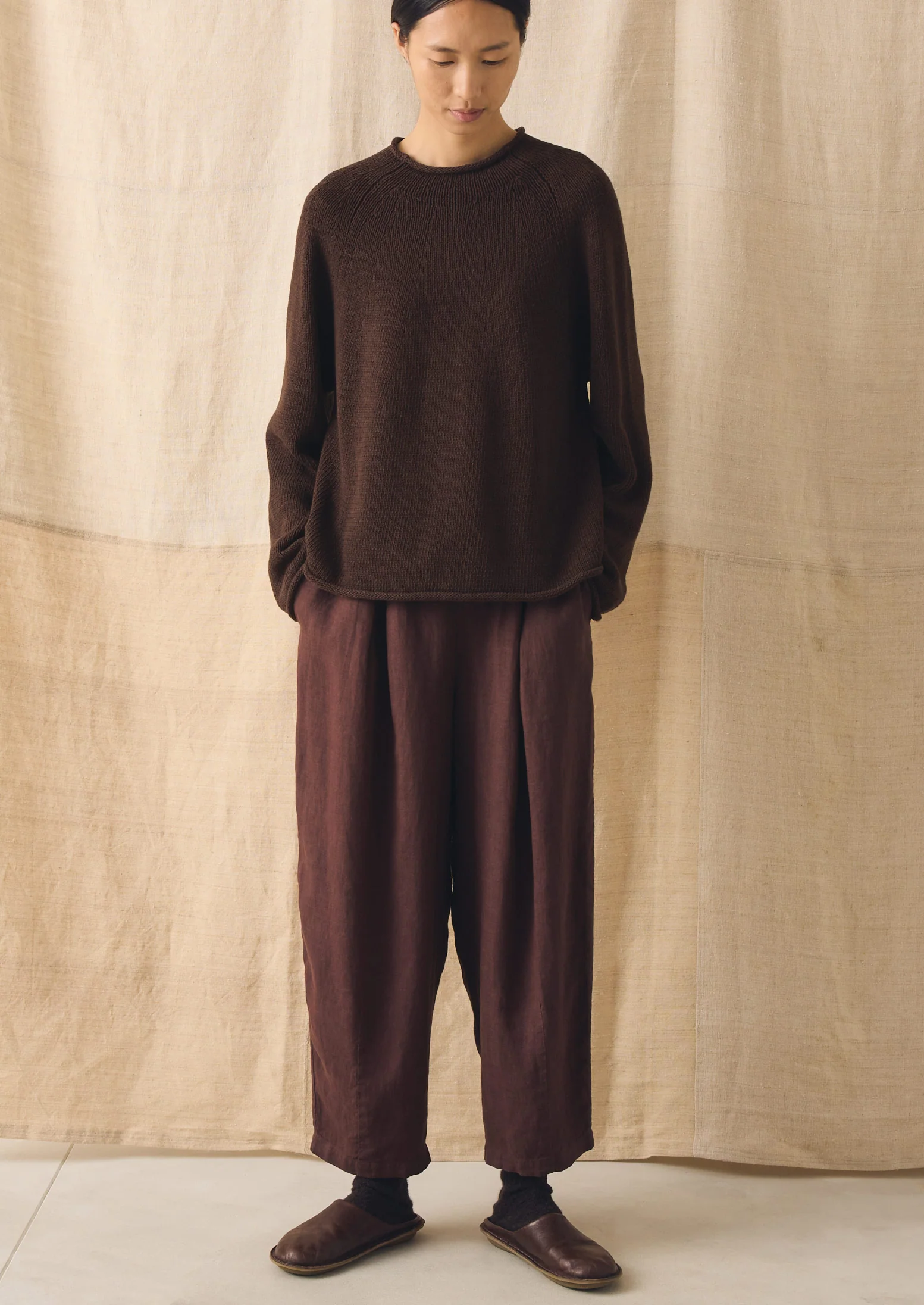 Organic Cotton Linen Easy Sweater | Bitter Chocolate - Image 5
