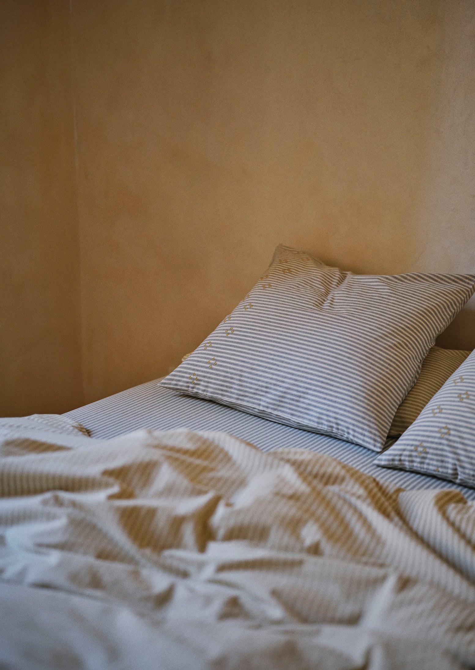 Ticking Stripe Cotton Duvet Cover | Ecru/Straw - Image 3