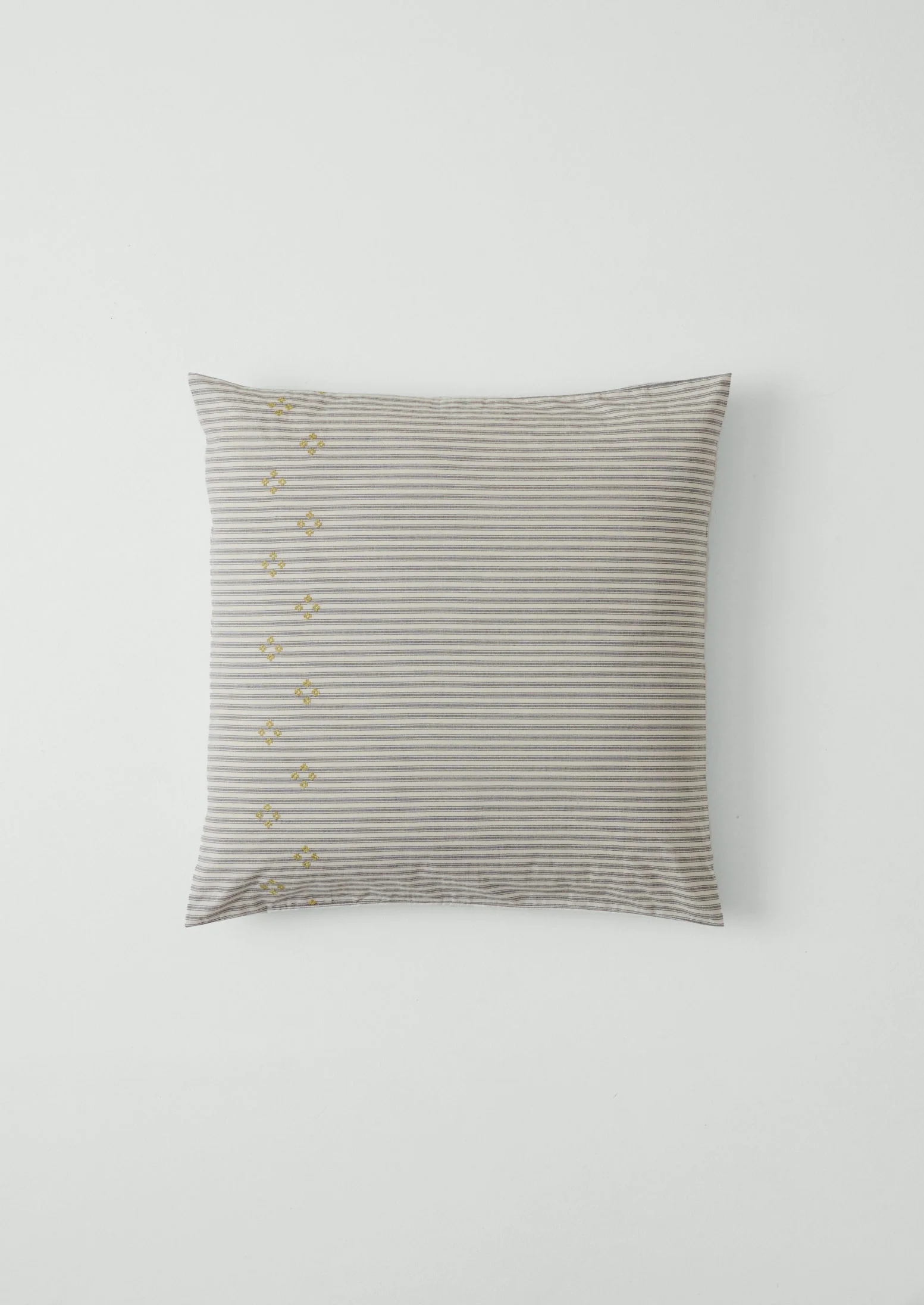 Ticking Stripe Cotton Embroidered Square Pillowcase | Ecru/Graphite