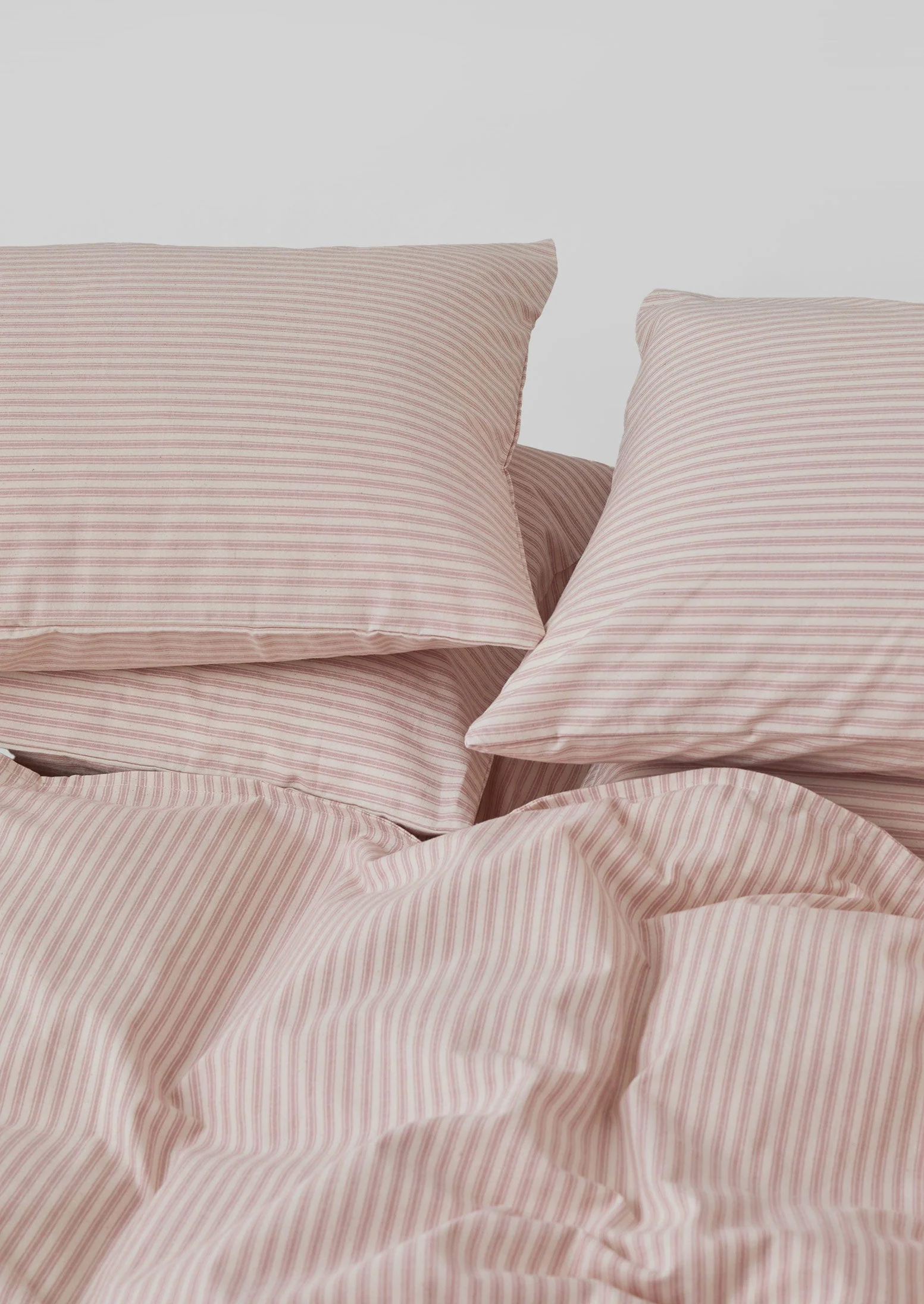Ticking Stripe Cotton Housewife Pillowcase | Ecru/Rose - Image 2