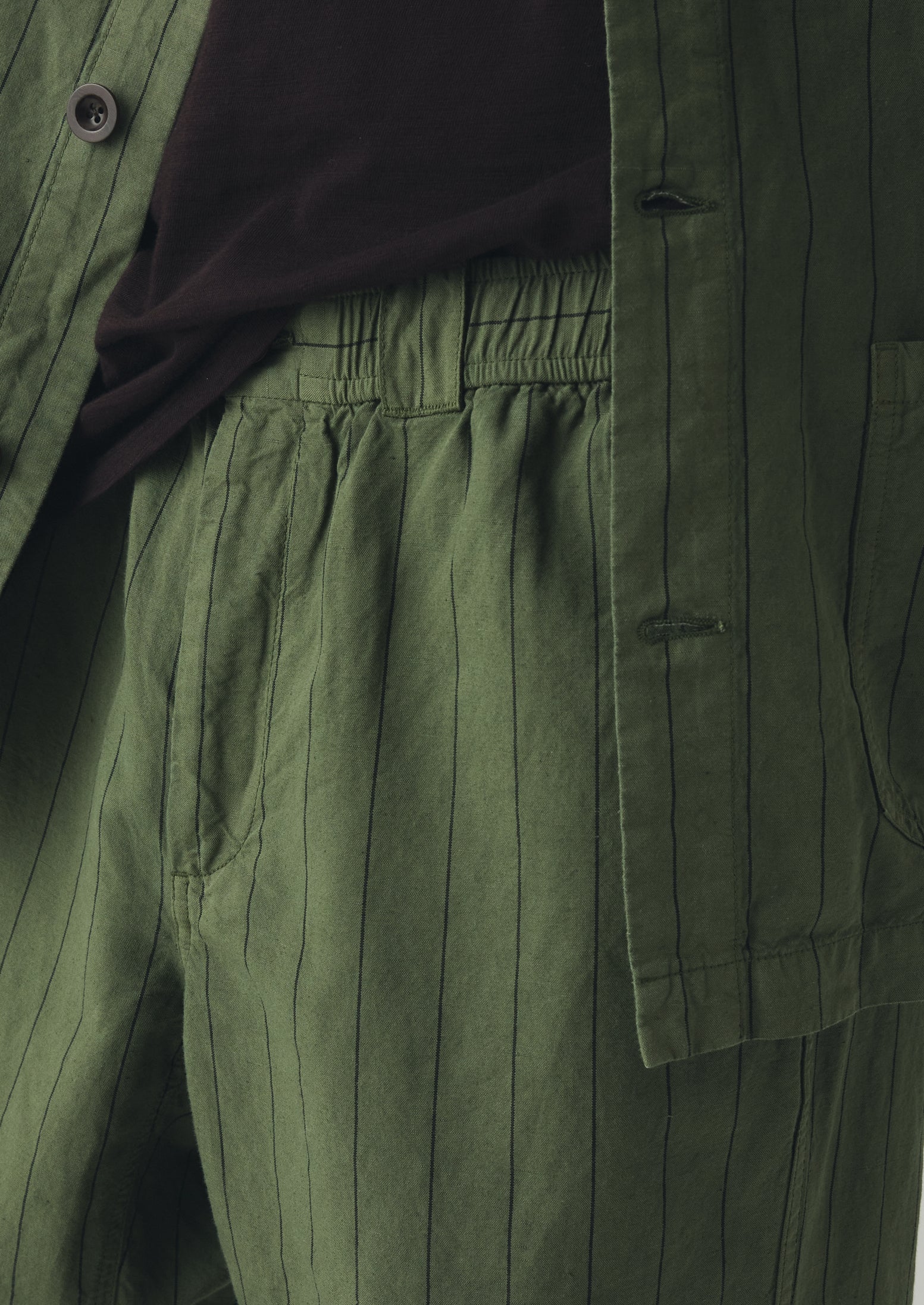 Overdyed Stripe Elasticated Cotton Linen Trousers | Basil - Image 3