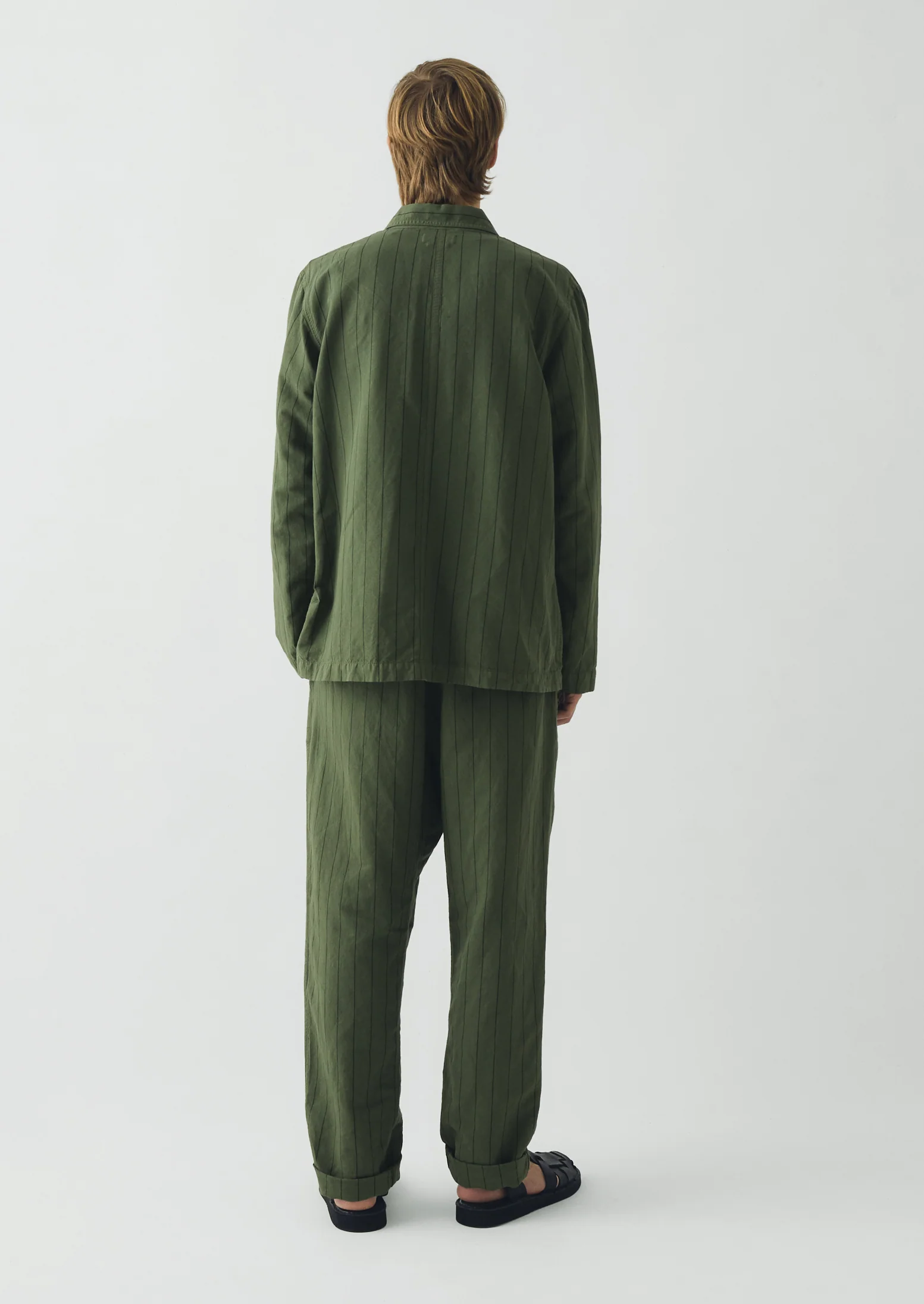 Overdyed Stripe Elasticated Cotton Linen Trousers | Basil - Image 4