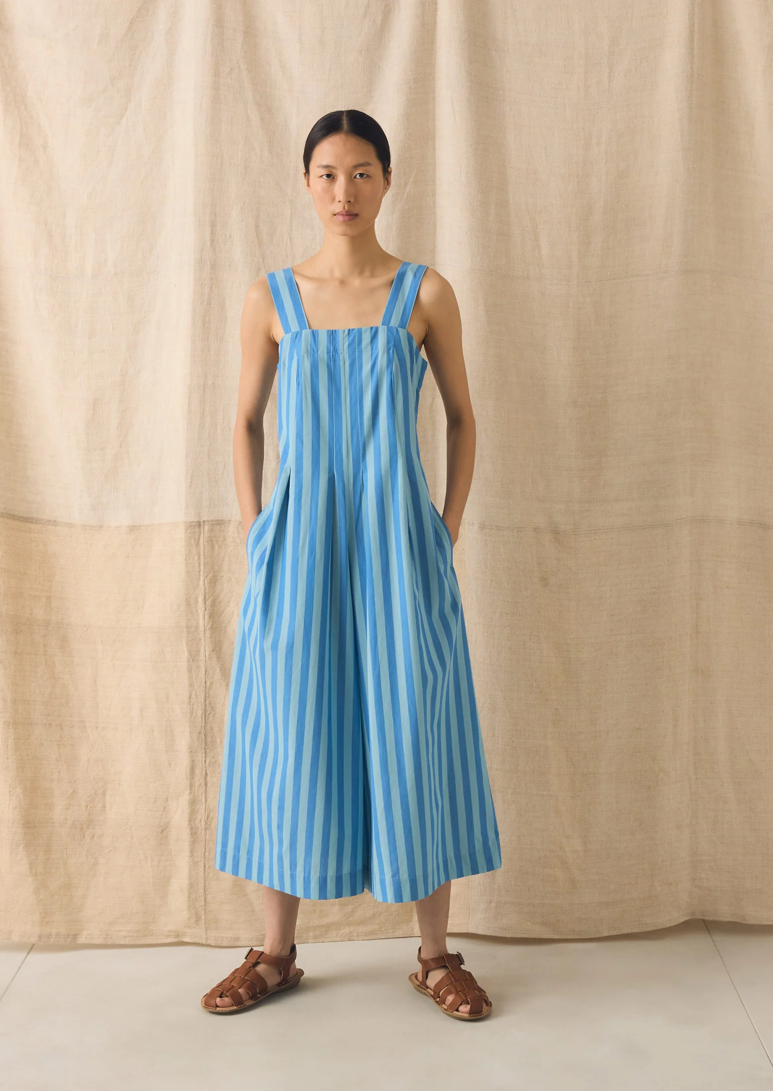Oyo Stripe Cotton Jumpsuit | Aqua/Cornflower - Image 2