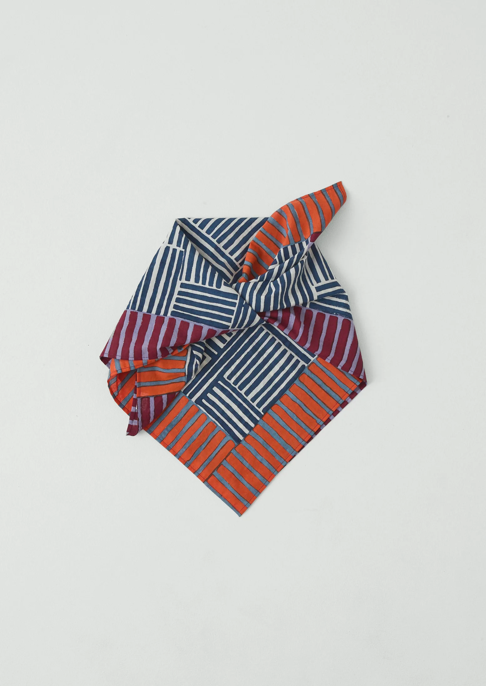 Patchwork Stripe Block Print Bandana | Verdigris/Multi - Image 2