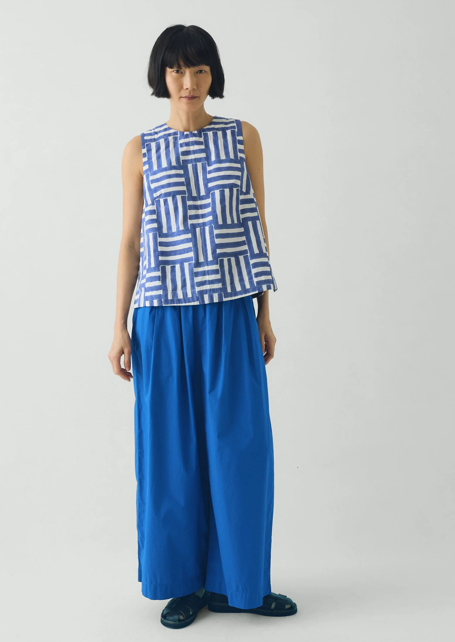Patchwork Stripe Block Print Top | Deep Cornflower - Image 2