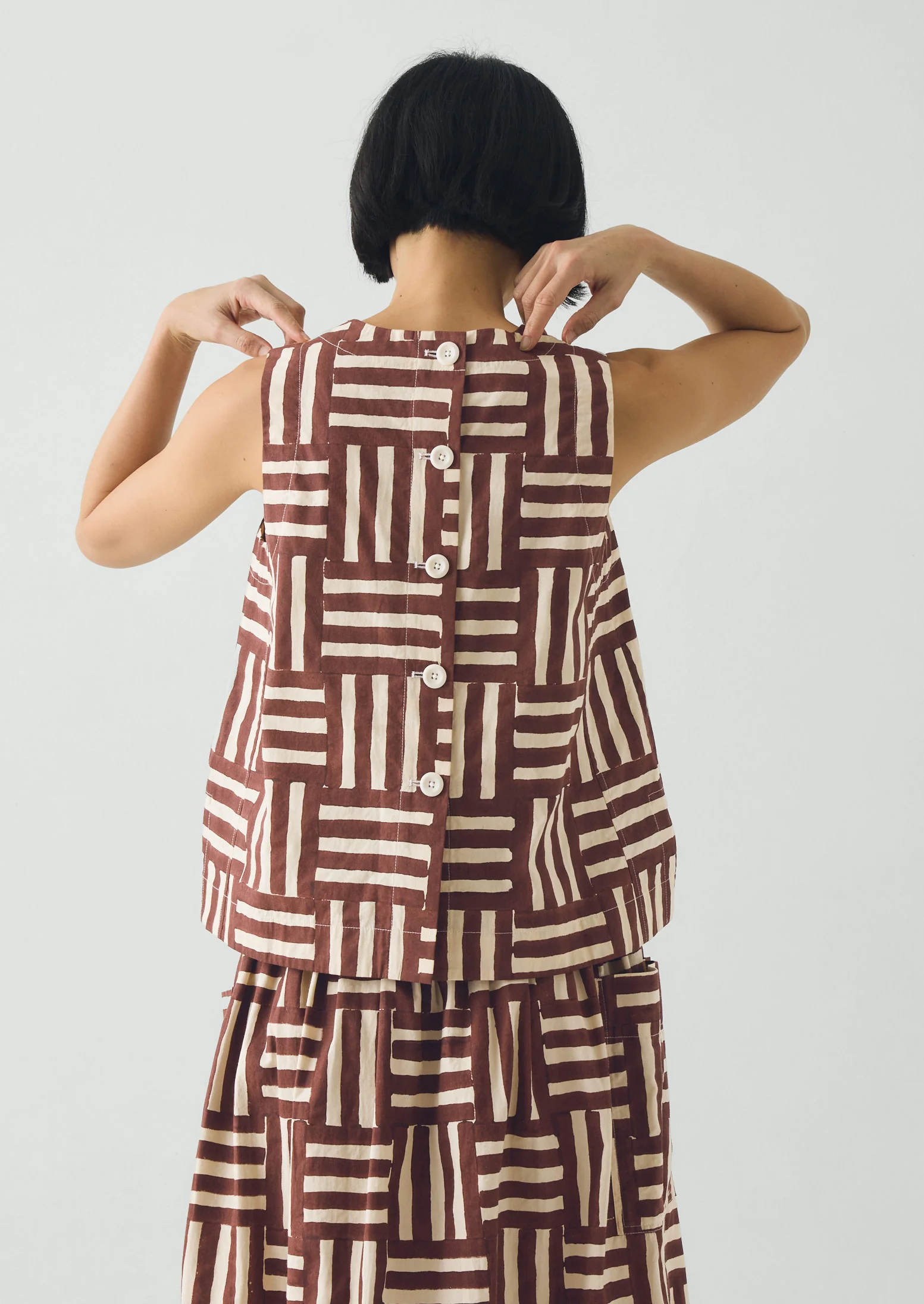 Patchwork Stripe Block Print Top | Sable - Image 2