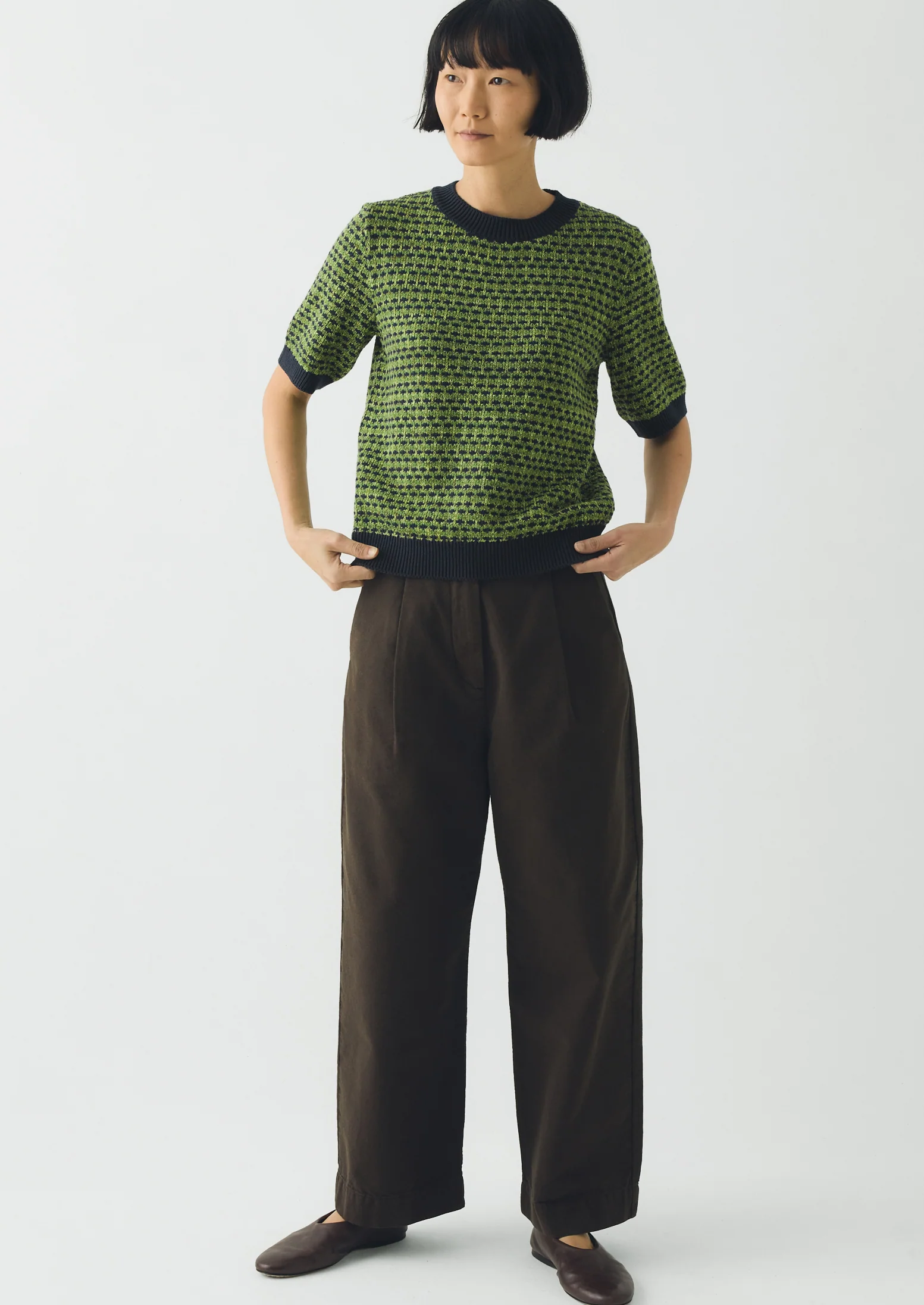 Pleat Front Garment Dyed Cotton Trousers | Black Walnut - Image 2