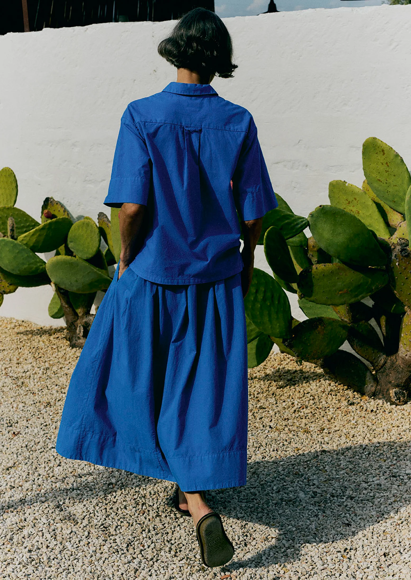 Pleated Cotton Linen Poplin Skirt | Enamel Blue - Image 2