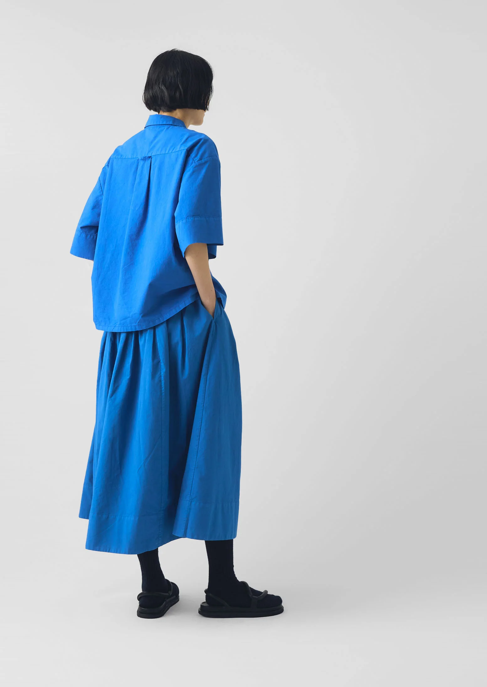 Pleated Cotton Linen Poplin Skirt | Enamel Blue - Image 4