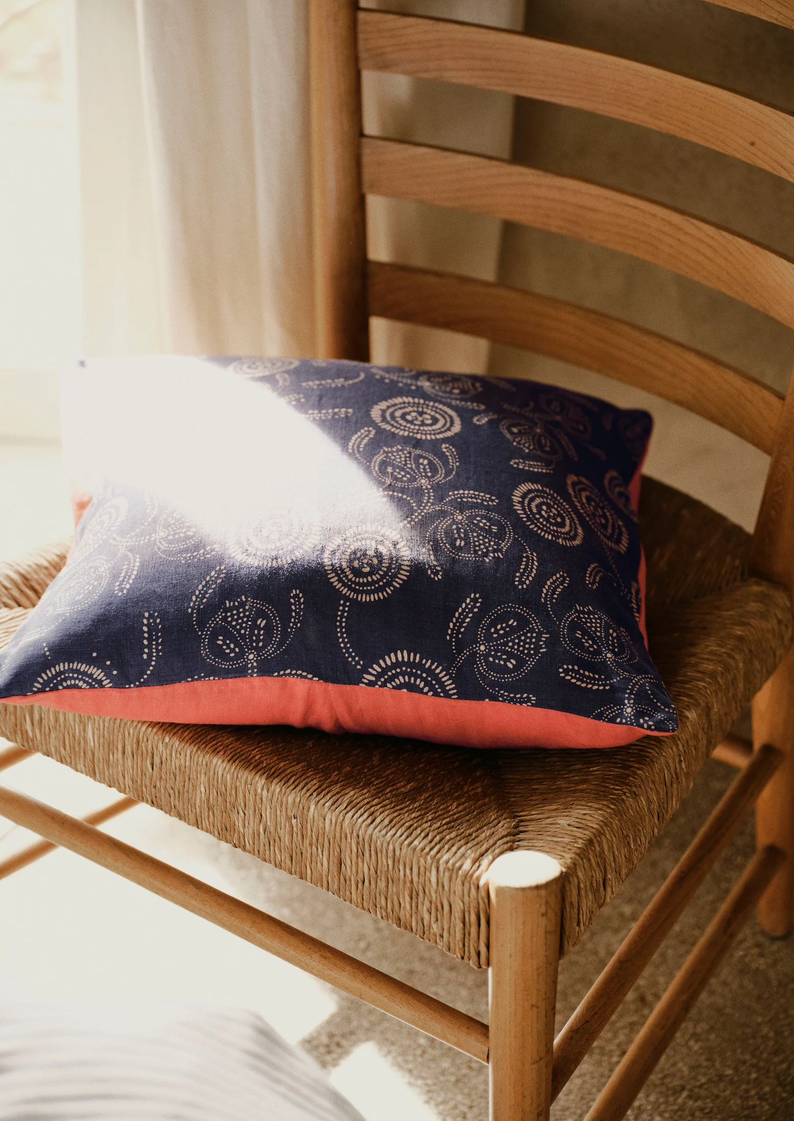Pomegranate Print Cushion Cover | Indigo Blue/Ecru - Image 2