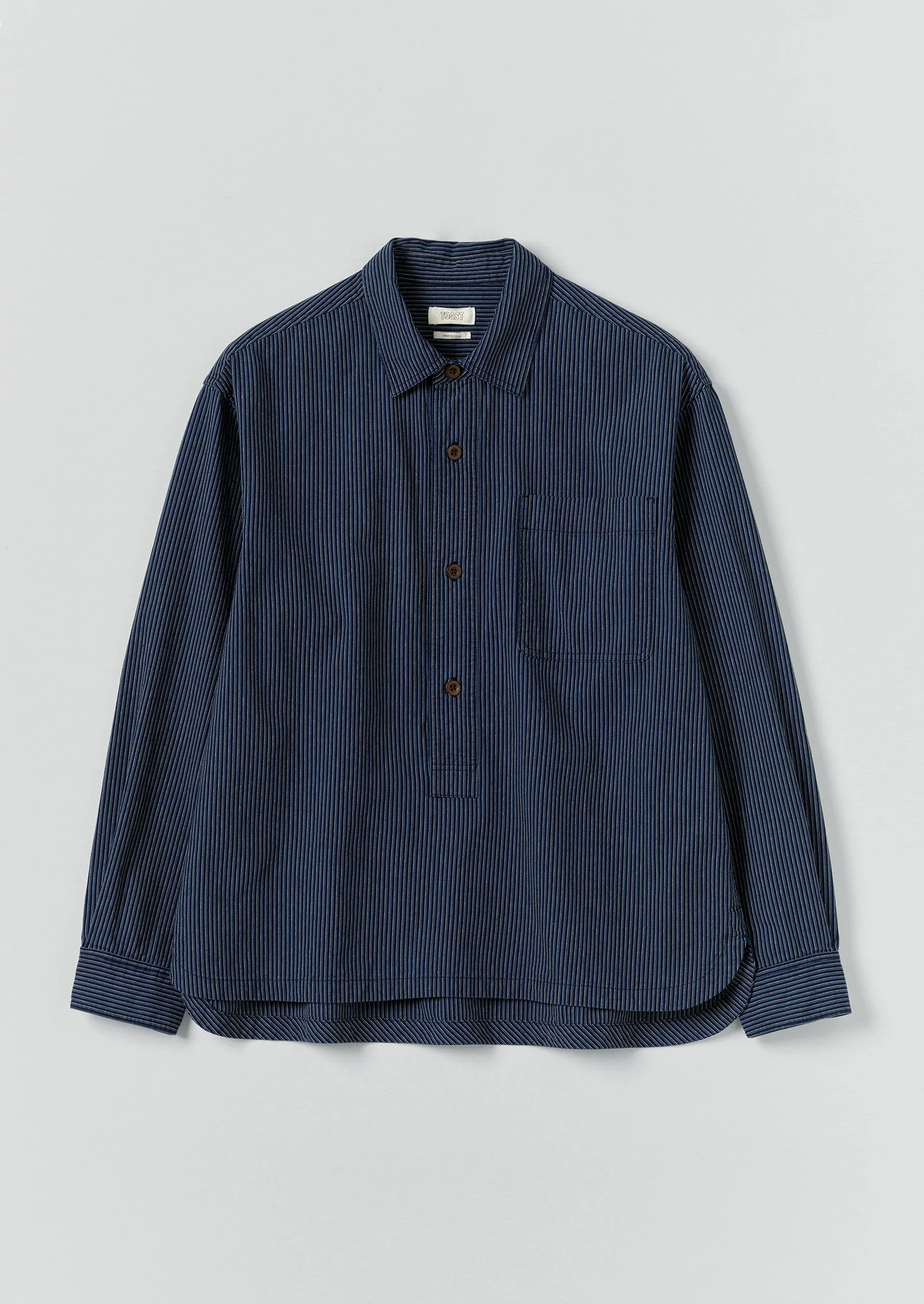 Railroad Stripe Cotton Shirt | Denim Blue