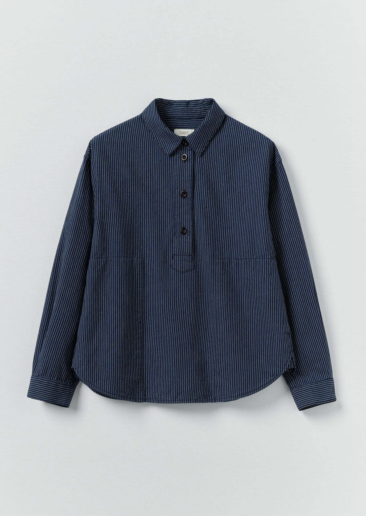Railroad Stripe Cotton Smock Popover Shirt | Denim Blue