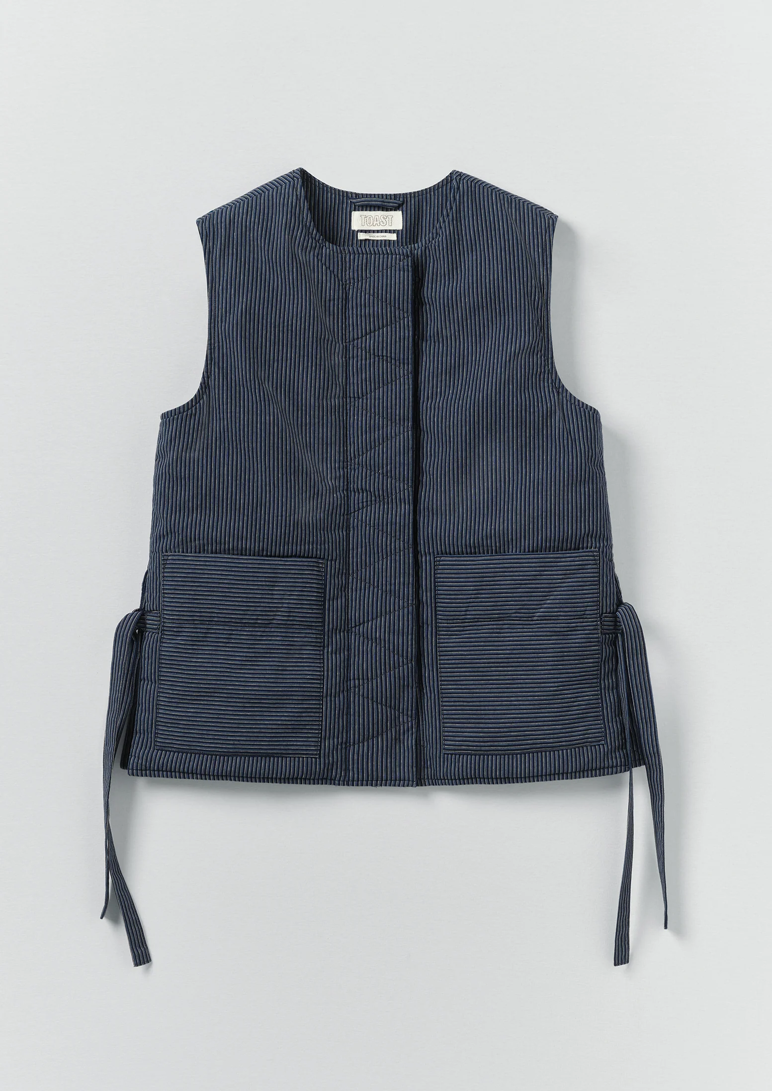 Railroad Stripe Side Tie Vest | Denim Blue
