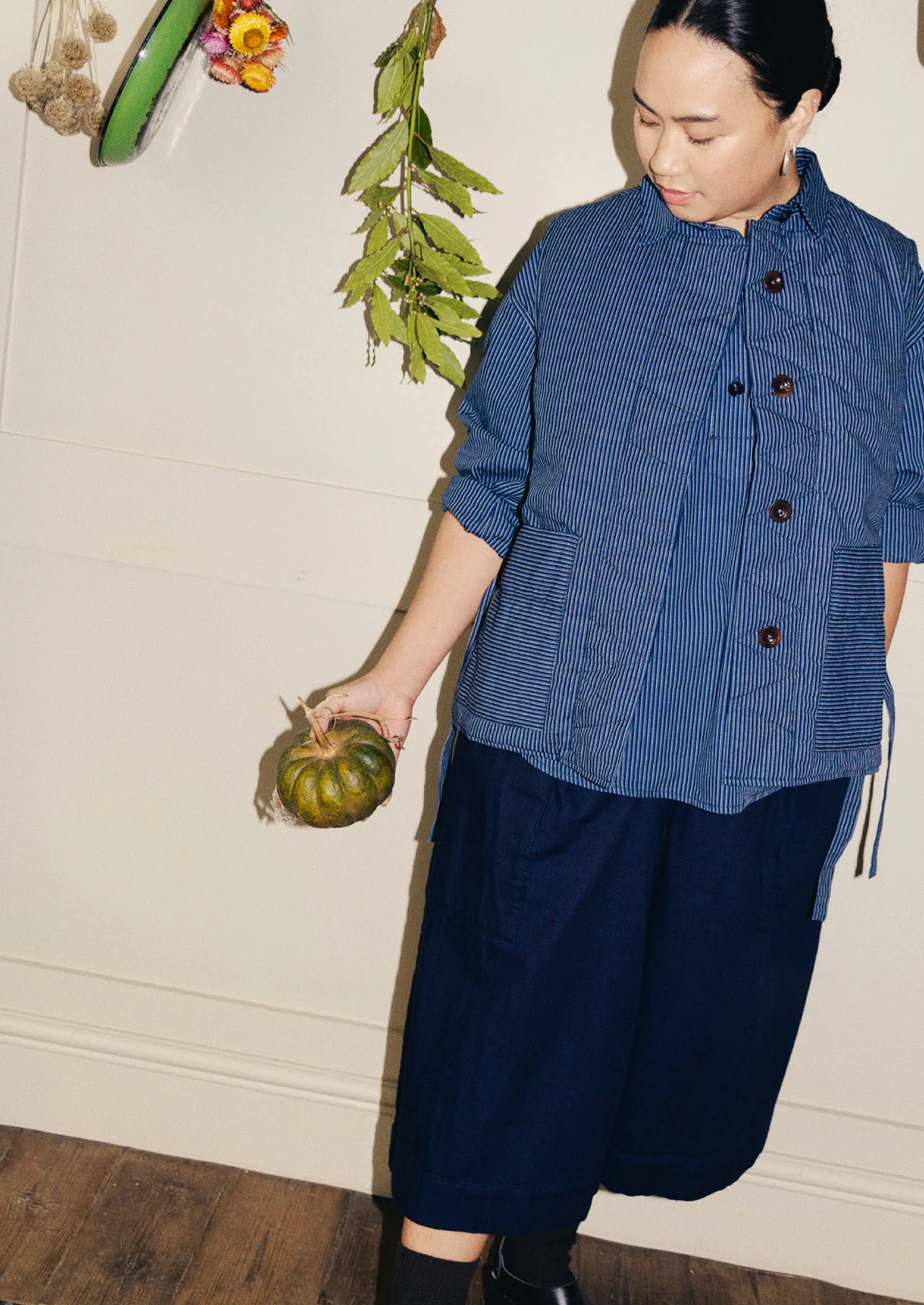 Railroad Stripe Side Tie Vest | Denim Blue - Image 2
