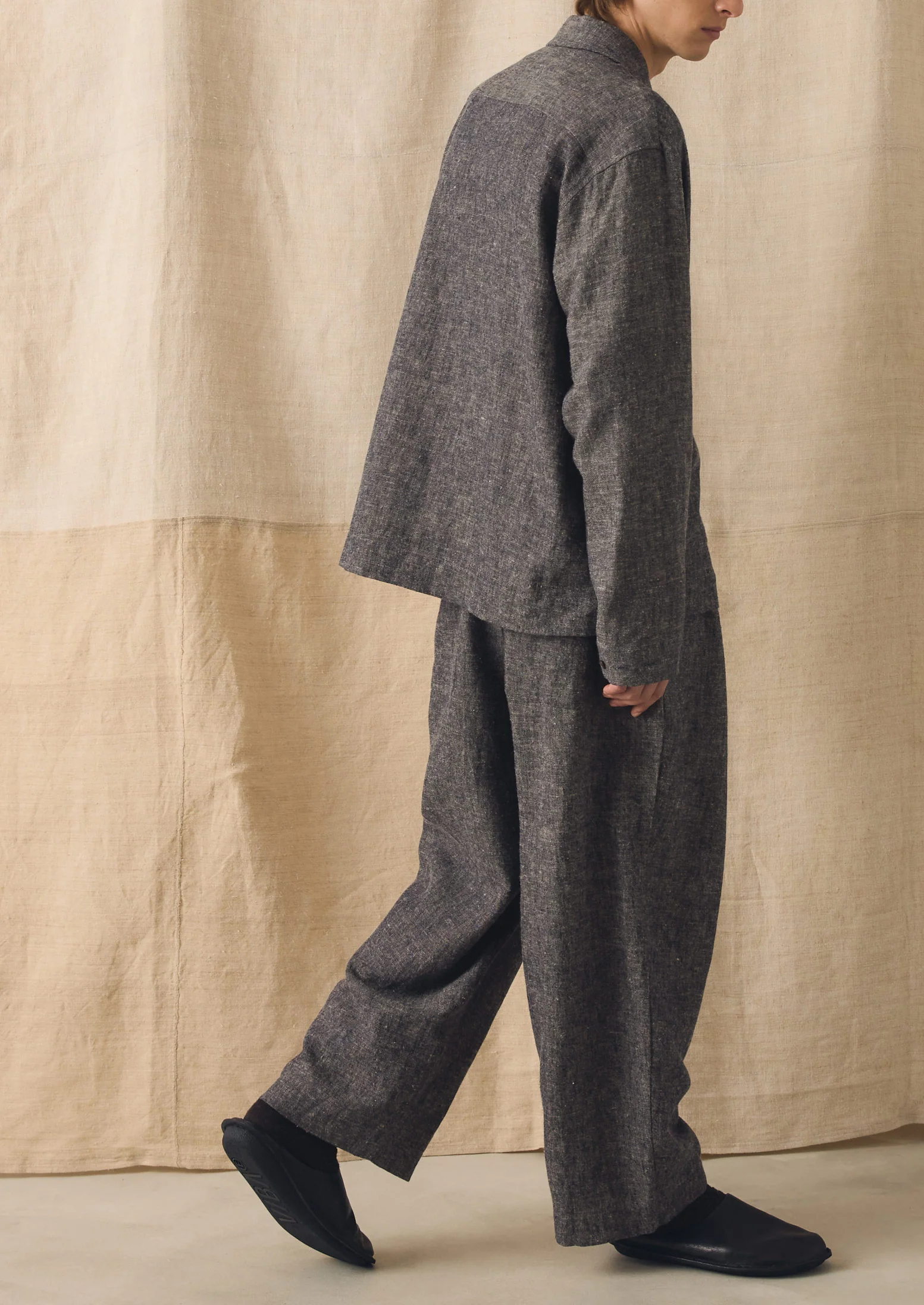 Relaxed Linen Cotton Shirt | Navy/Ecru - Image 4