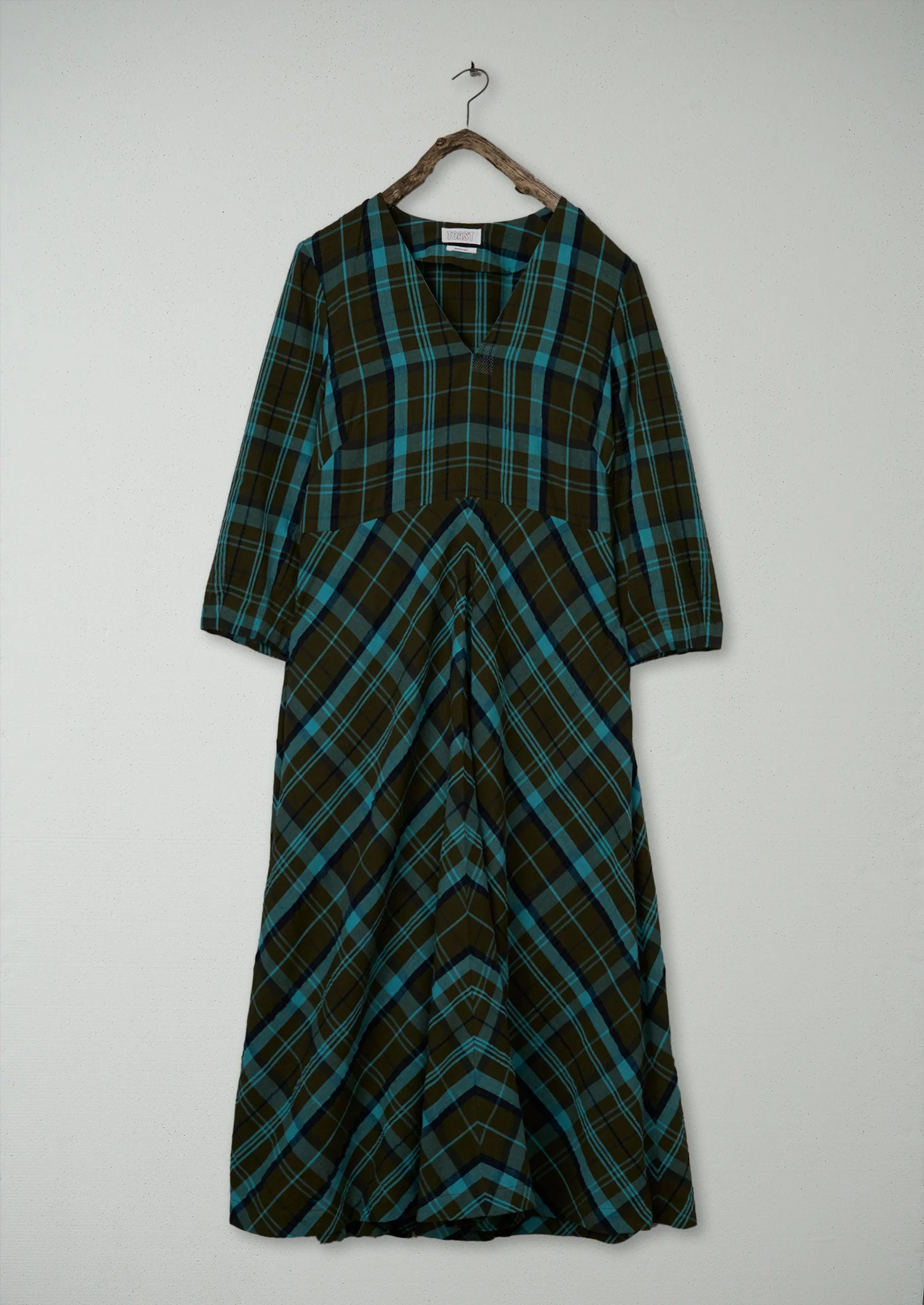 Renewed Astrid Check Seersucker Dress Size 16 (112) | Oil/Sea Green