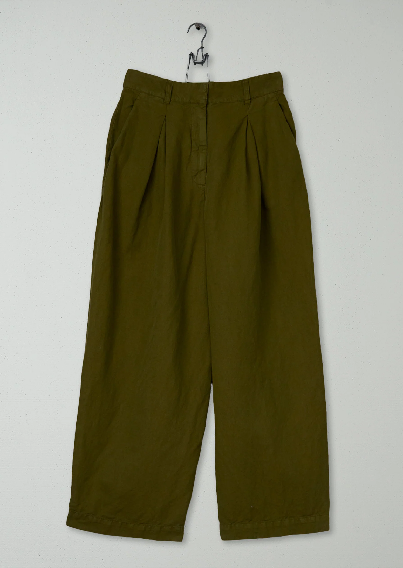 Reworn Cotton Linen Trousers Size 8 (1035) | Olive