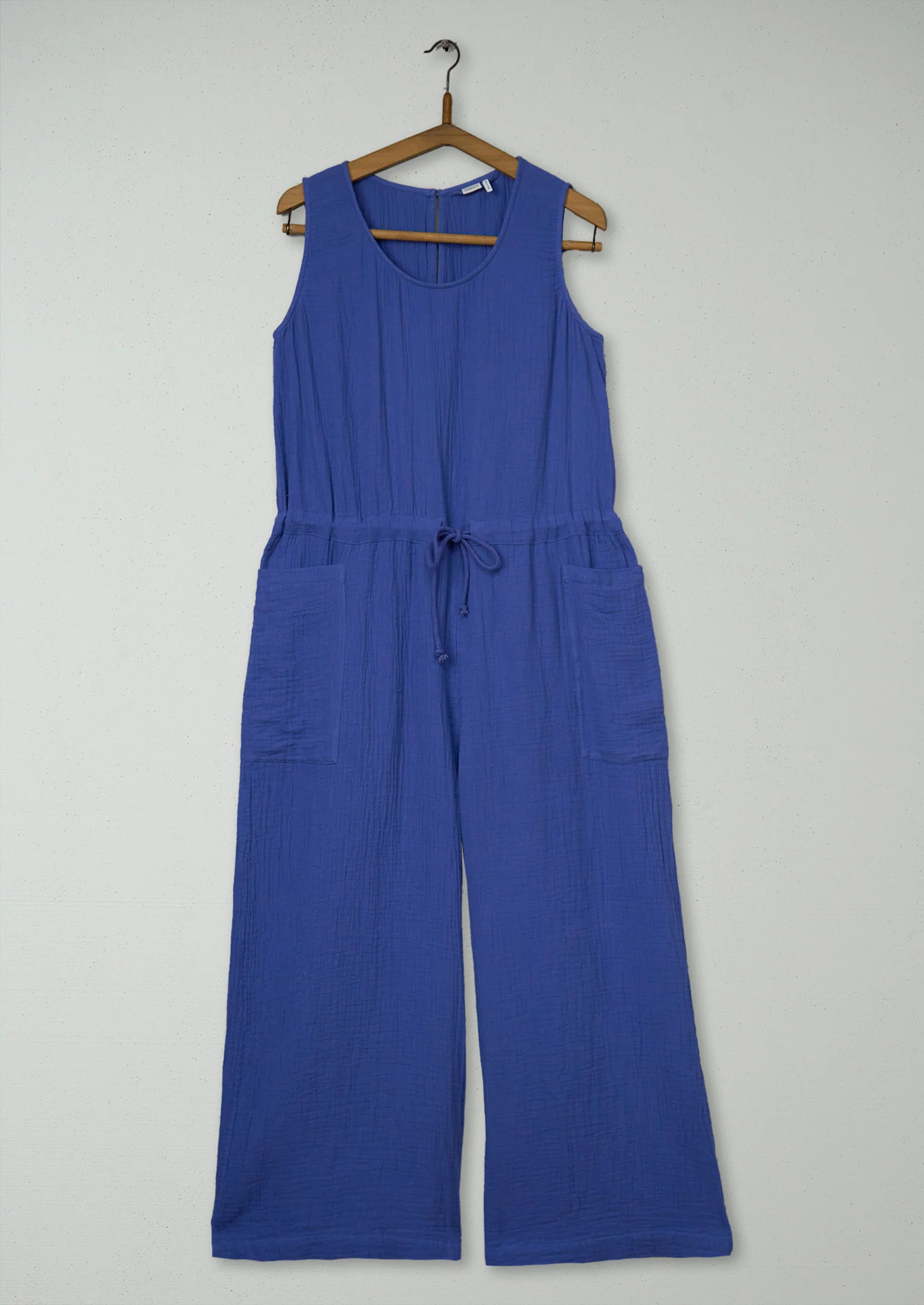 Reworn Crinkle Cotton Gauze Jumpsuit Size 10 (1218) | Cornflower