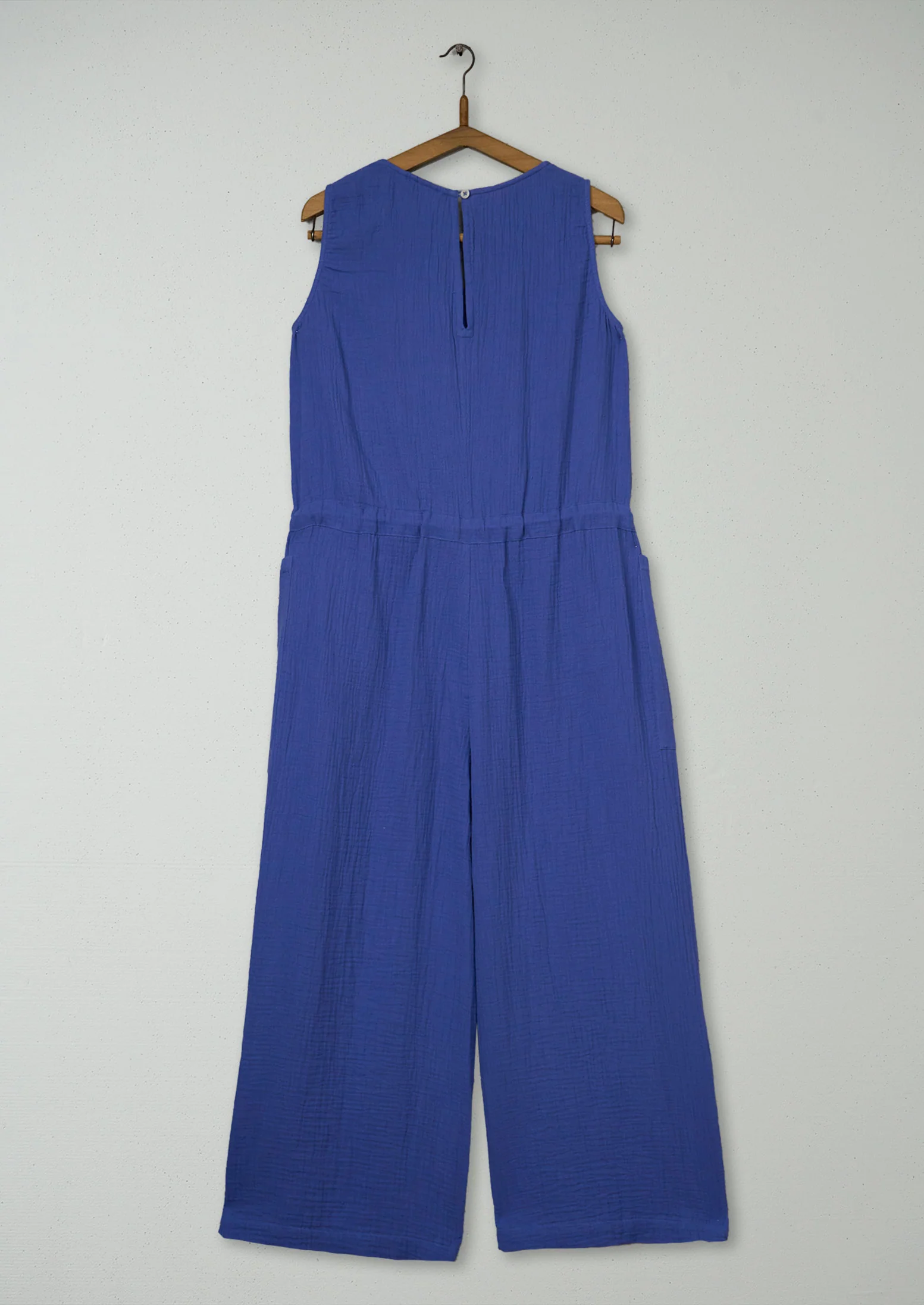 Reworn Crinkle Cotton Gauze Jumpsuit Size 10 (1218) | Cornflower - Image 2