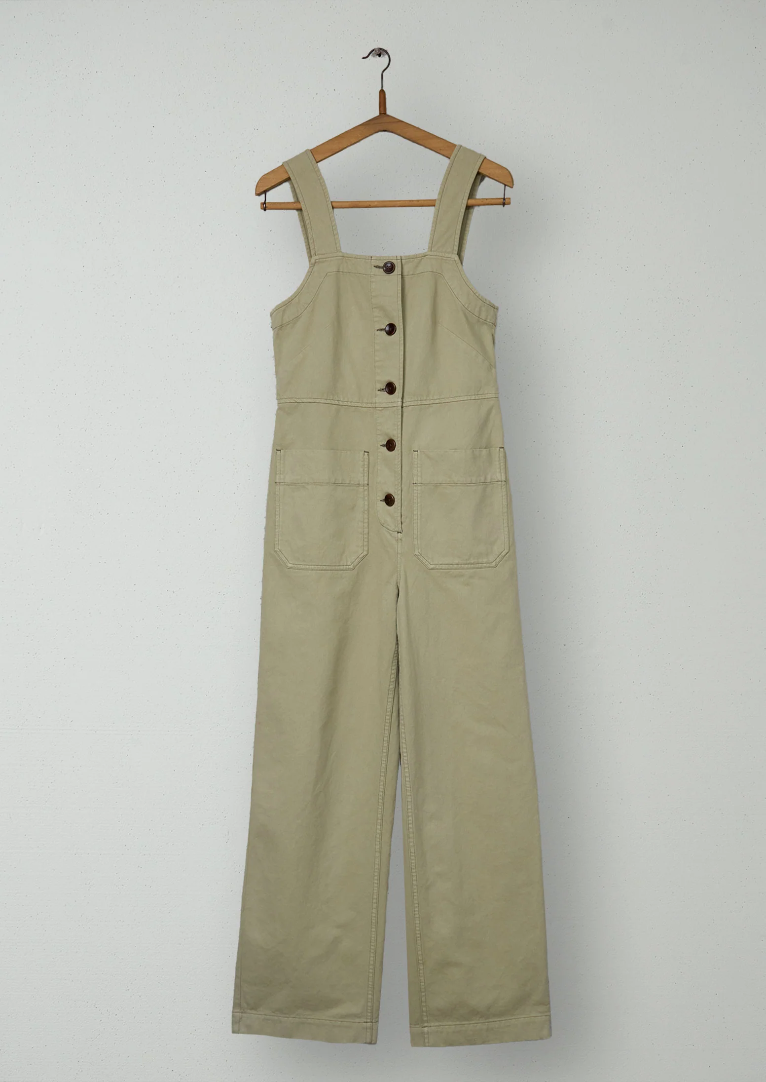 Reworn Herringbone Cotton Dungarees Size 6 (1203) | Stone
