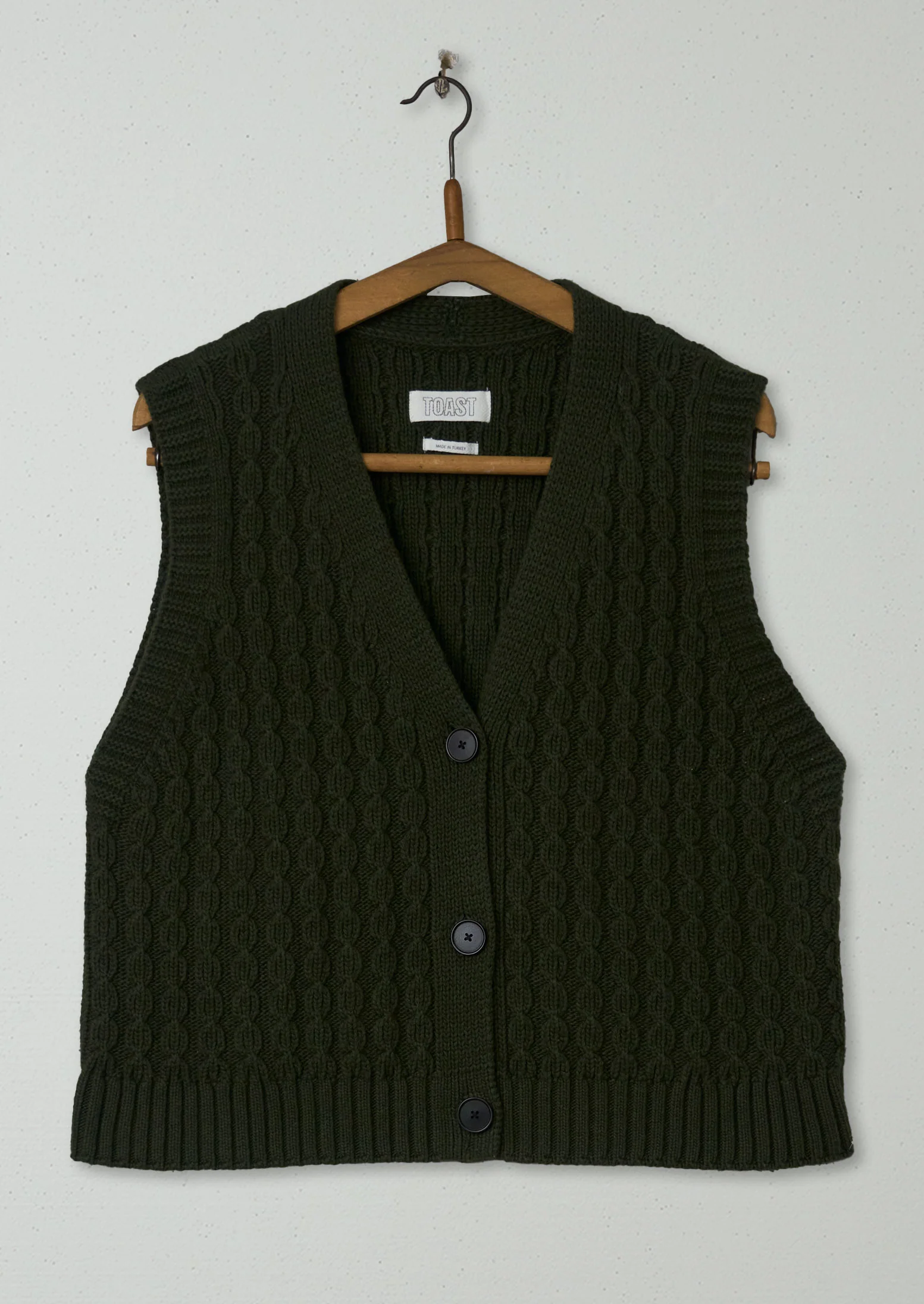 Reworn Textured Knitted Waistcoat Size S (542) | Olive