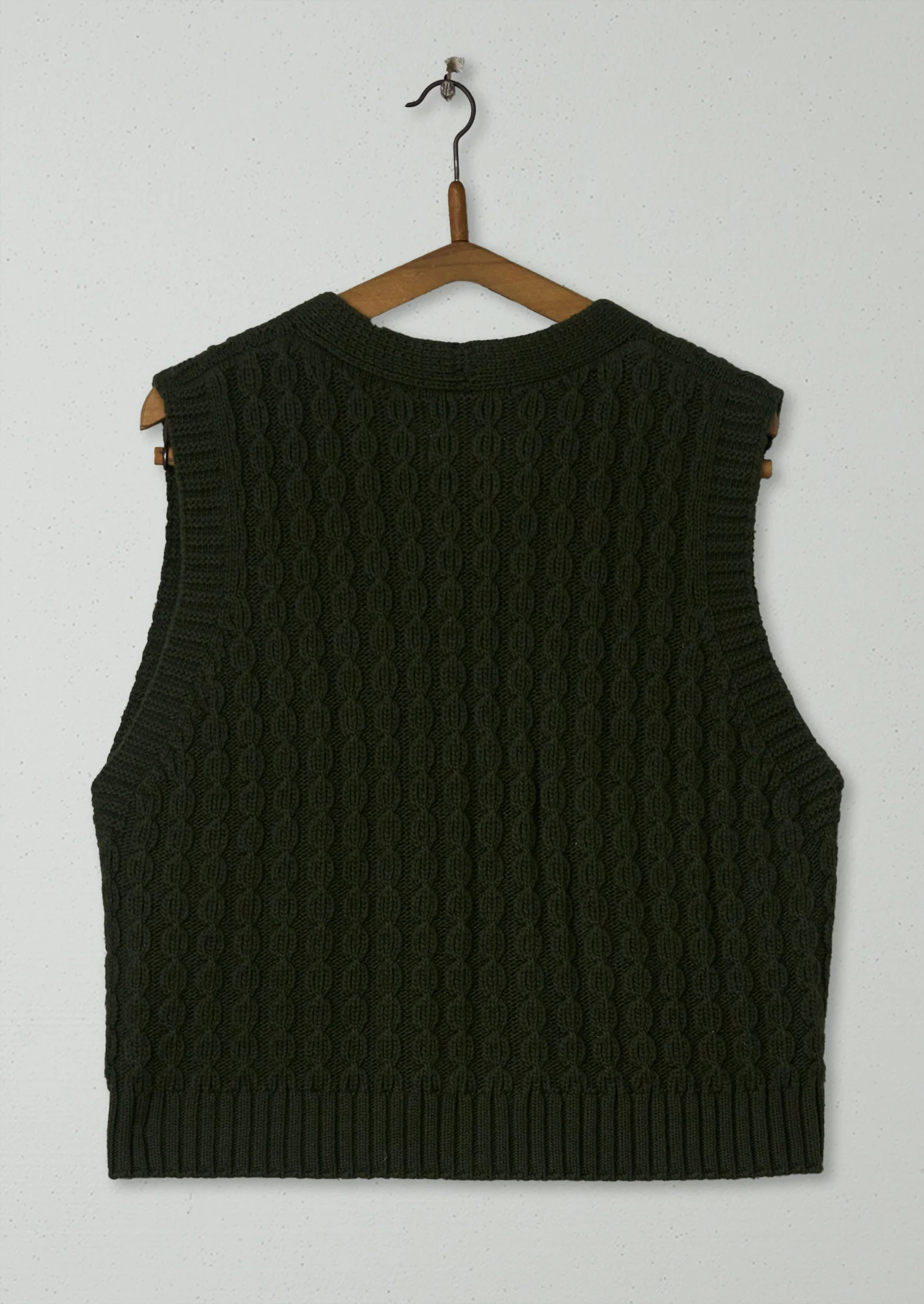 Reworn Textured Knitted Waistcoat Size S (542) | Olive - Image 2