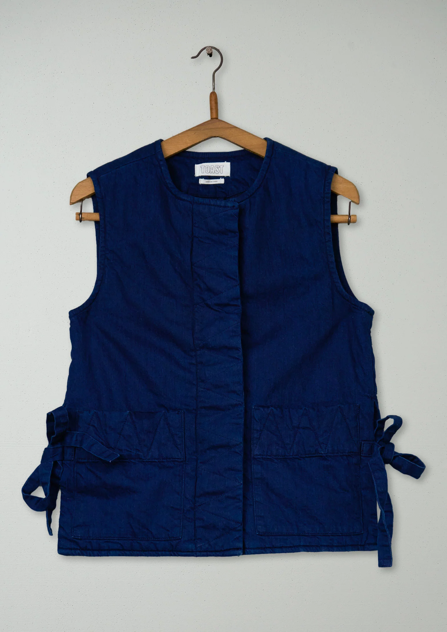 Reworn Twill Side Tie Vest Size XS (234) | Indigo