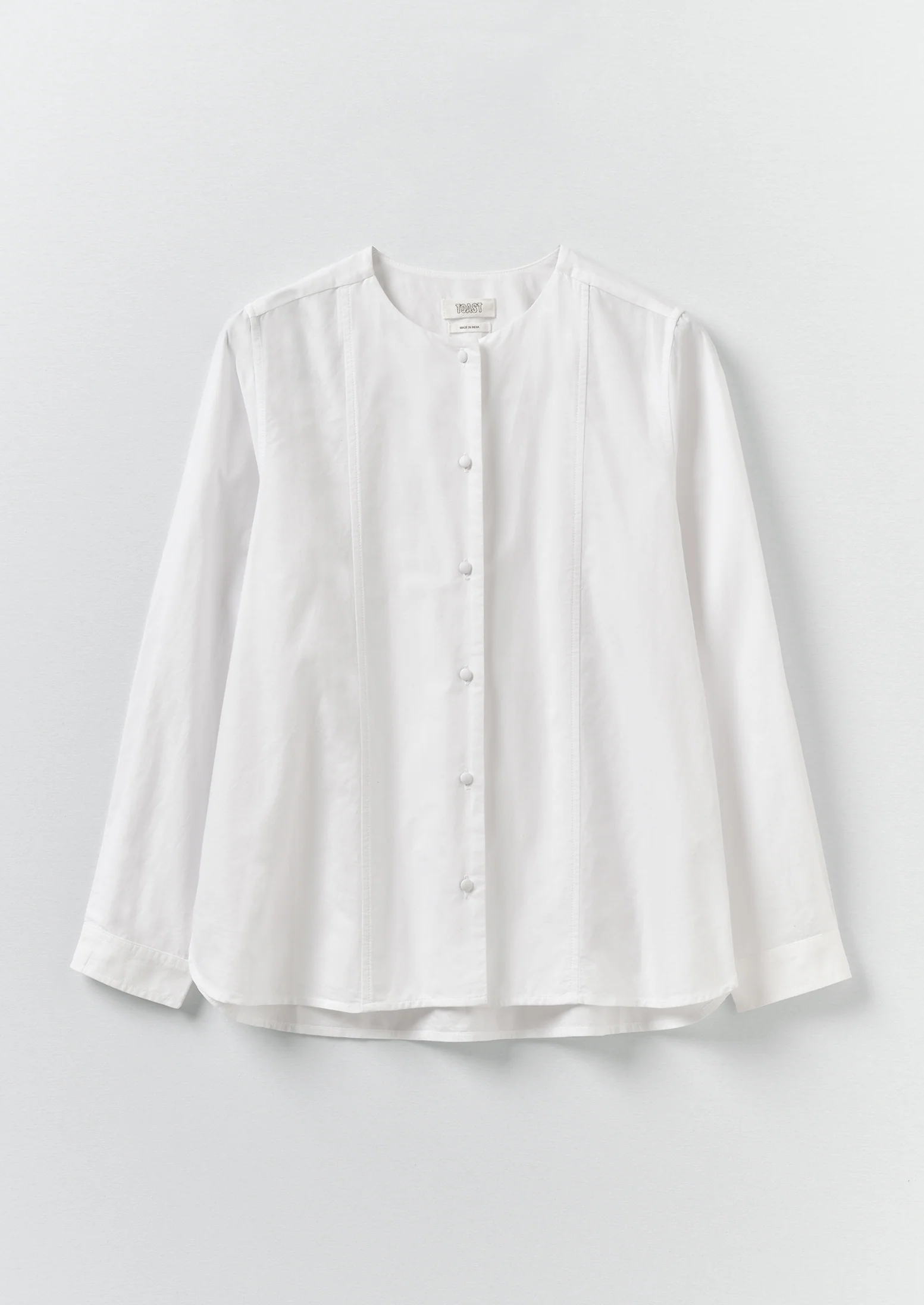 Round Neck Cotton Oxford Shirt | Paper White
