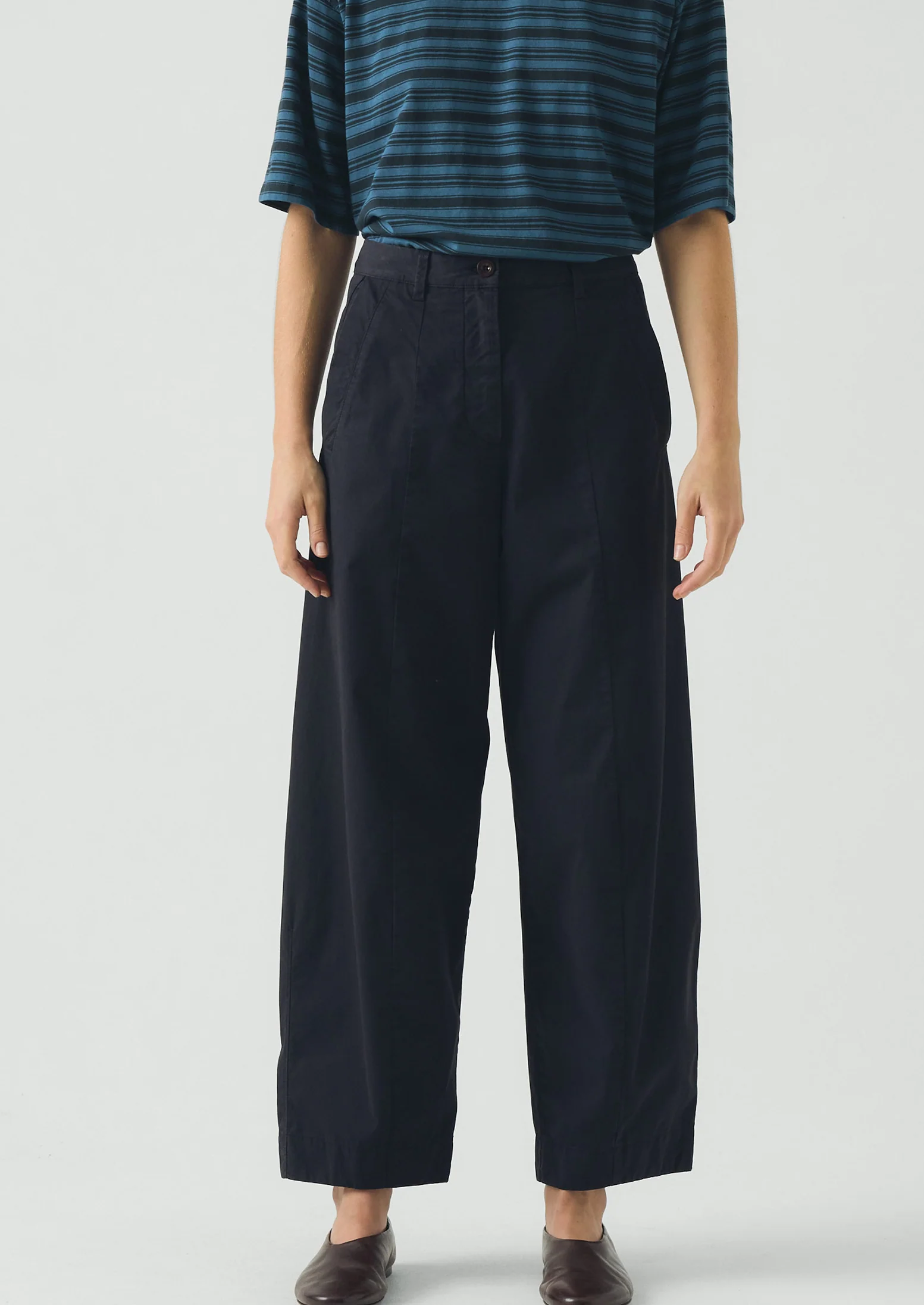 Sculpted Organic Cotton Twill Trousers | Mid Blue - Image 2
