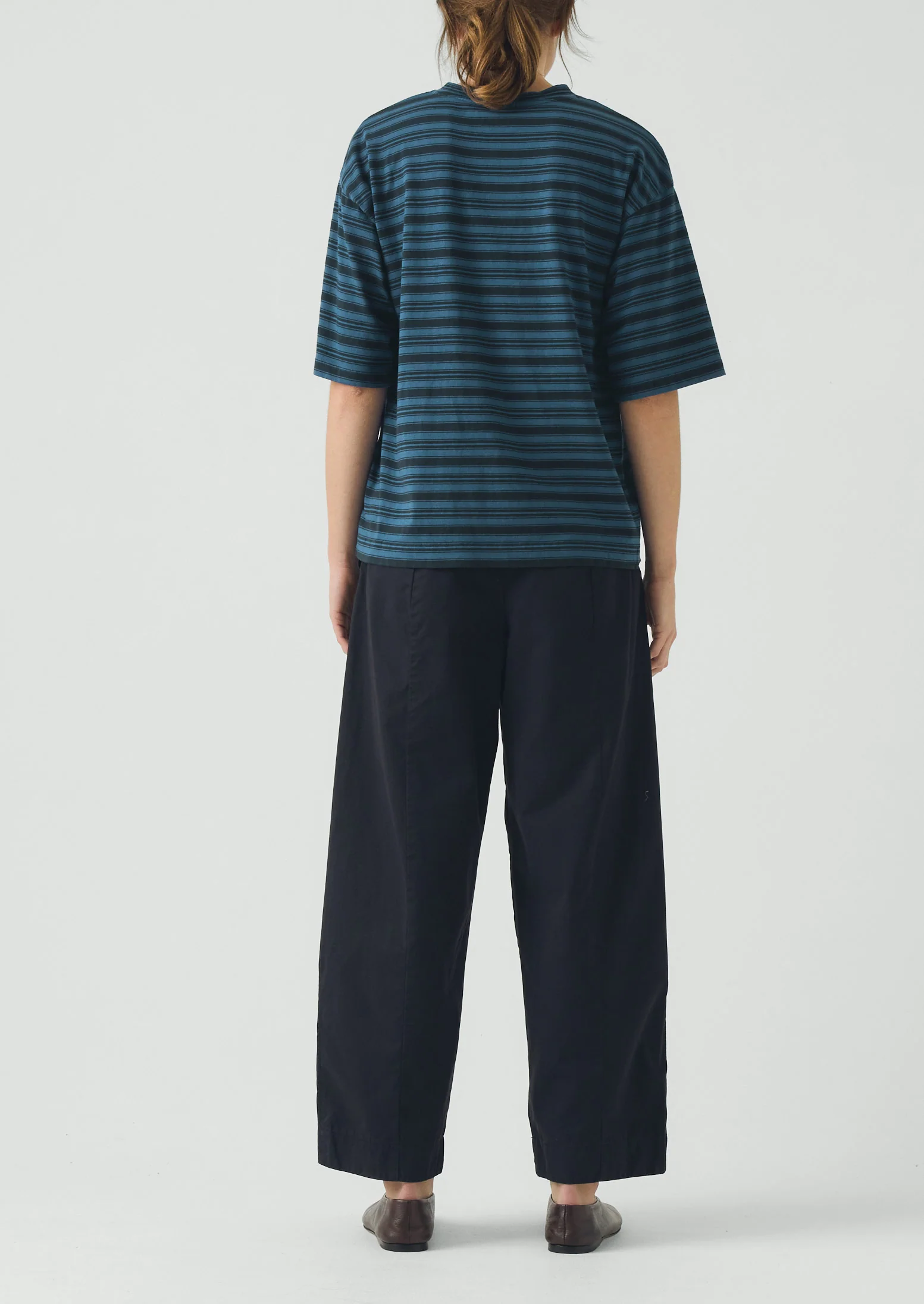 Sculpted Organic Cotton Twill Trousers | Mid Blue - Image 3