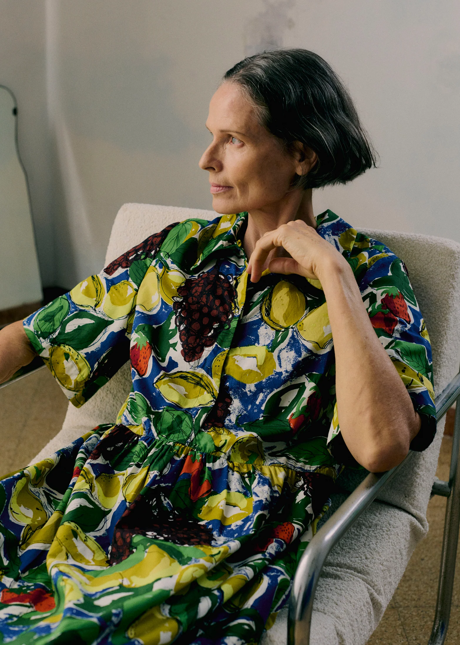 Selma Sketched Fruit Print Shirt Dress | Verdigris/Multi - Image 2