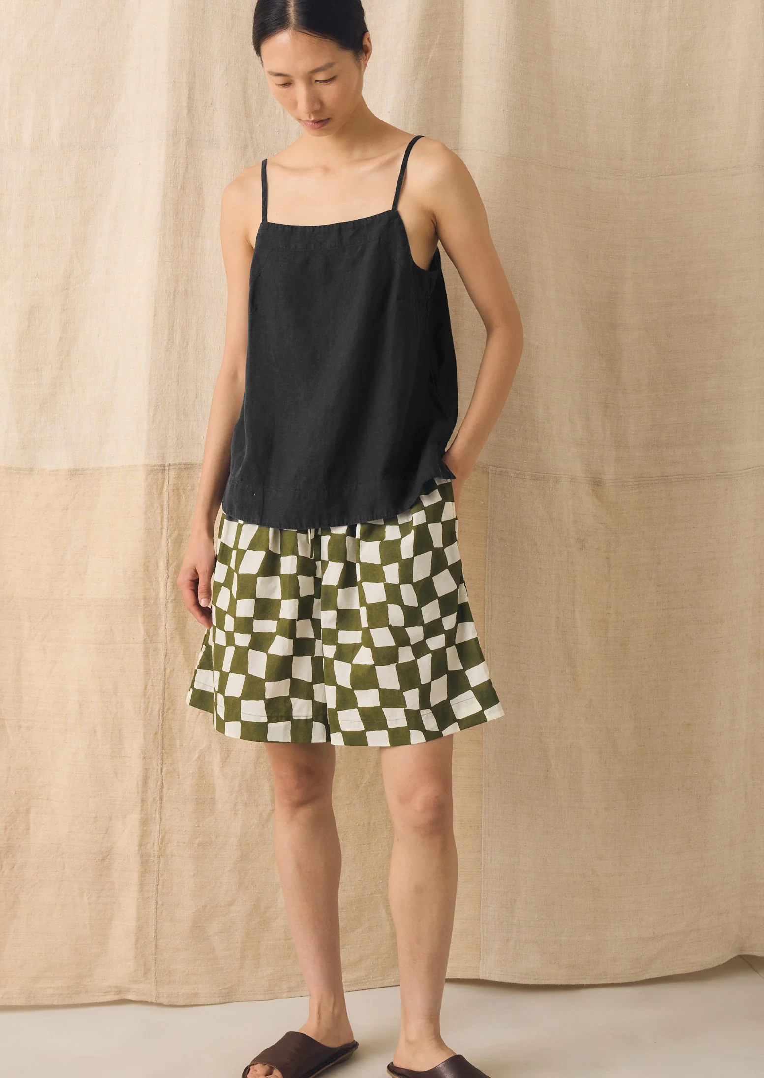 Square Neck Garment Dyed Linen Tank | Black Pepper - Image 2