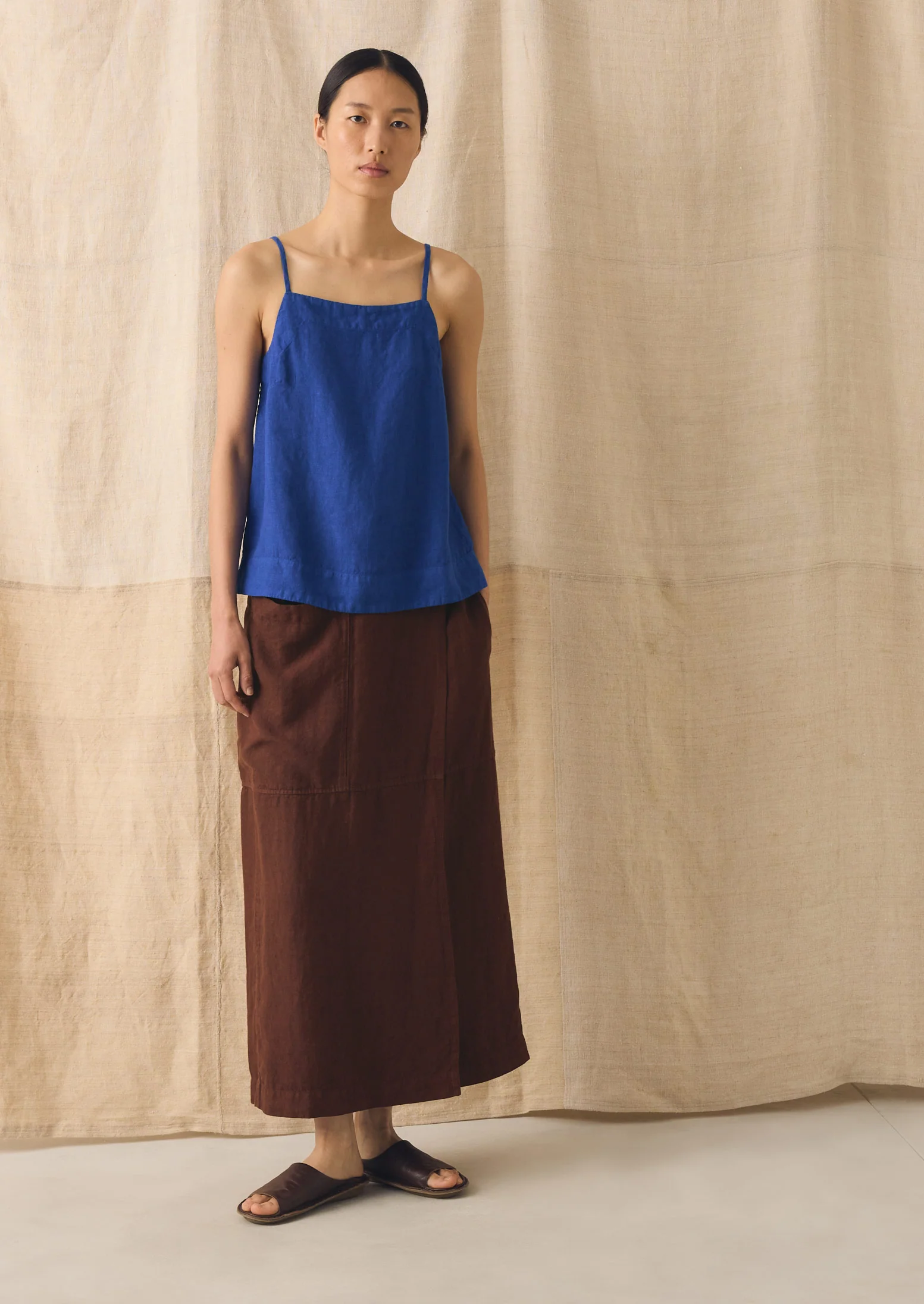 Square Neck Garment Dyed Linen Tank | Carmine Blue - Image 2
