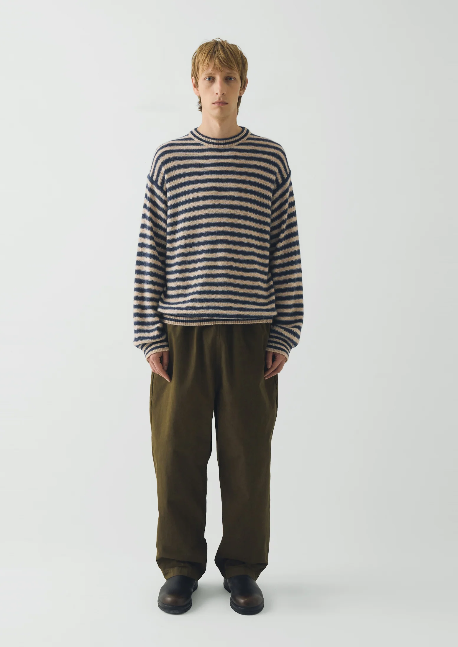 Stripe Alpaca Wool Sweater | Navy/Oatmeal - Image 2