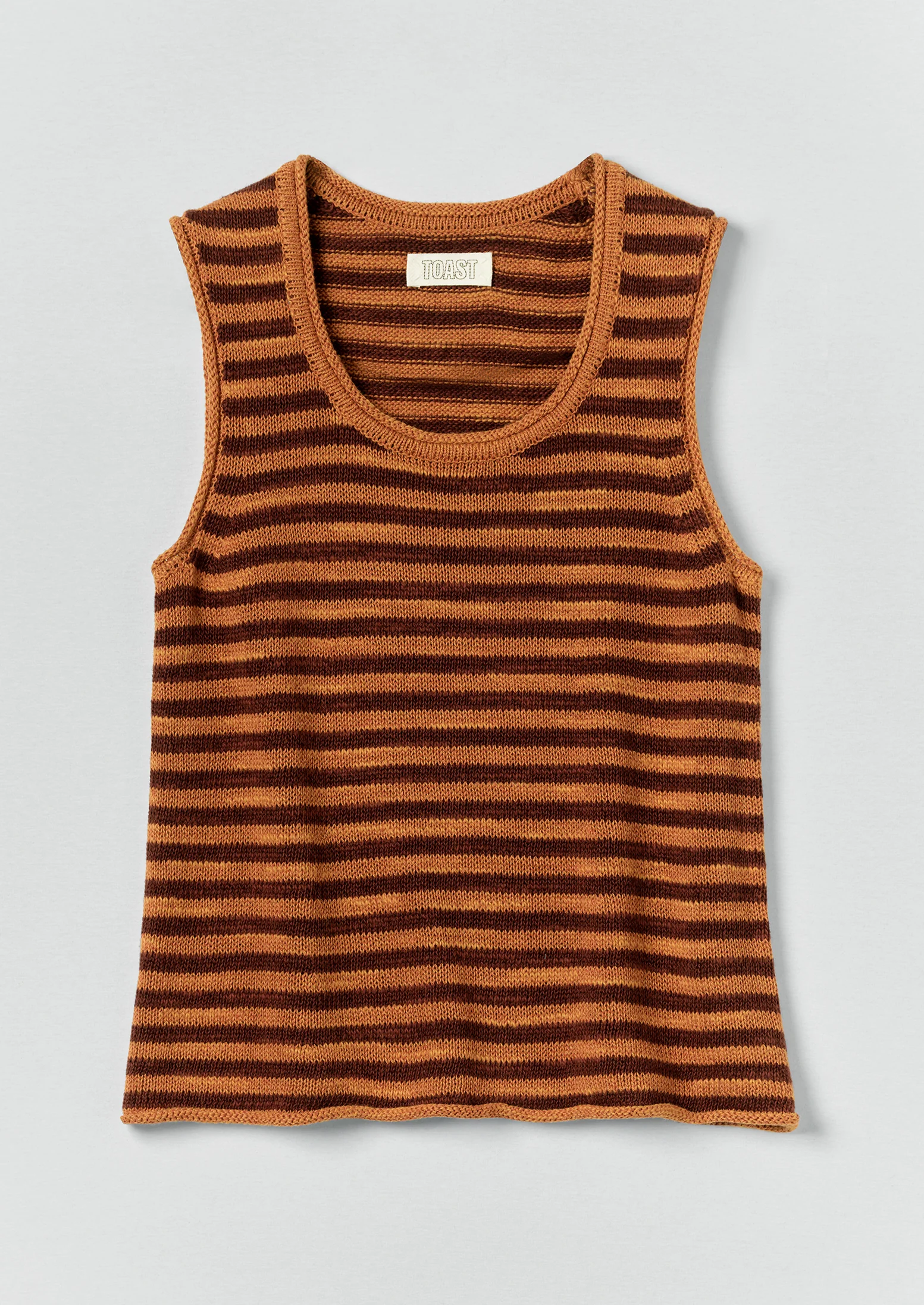 Stripe Linen Cotton Knitted Vest | Beetroot/Butterscotch