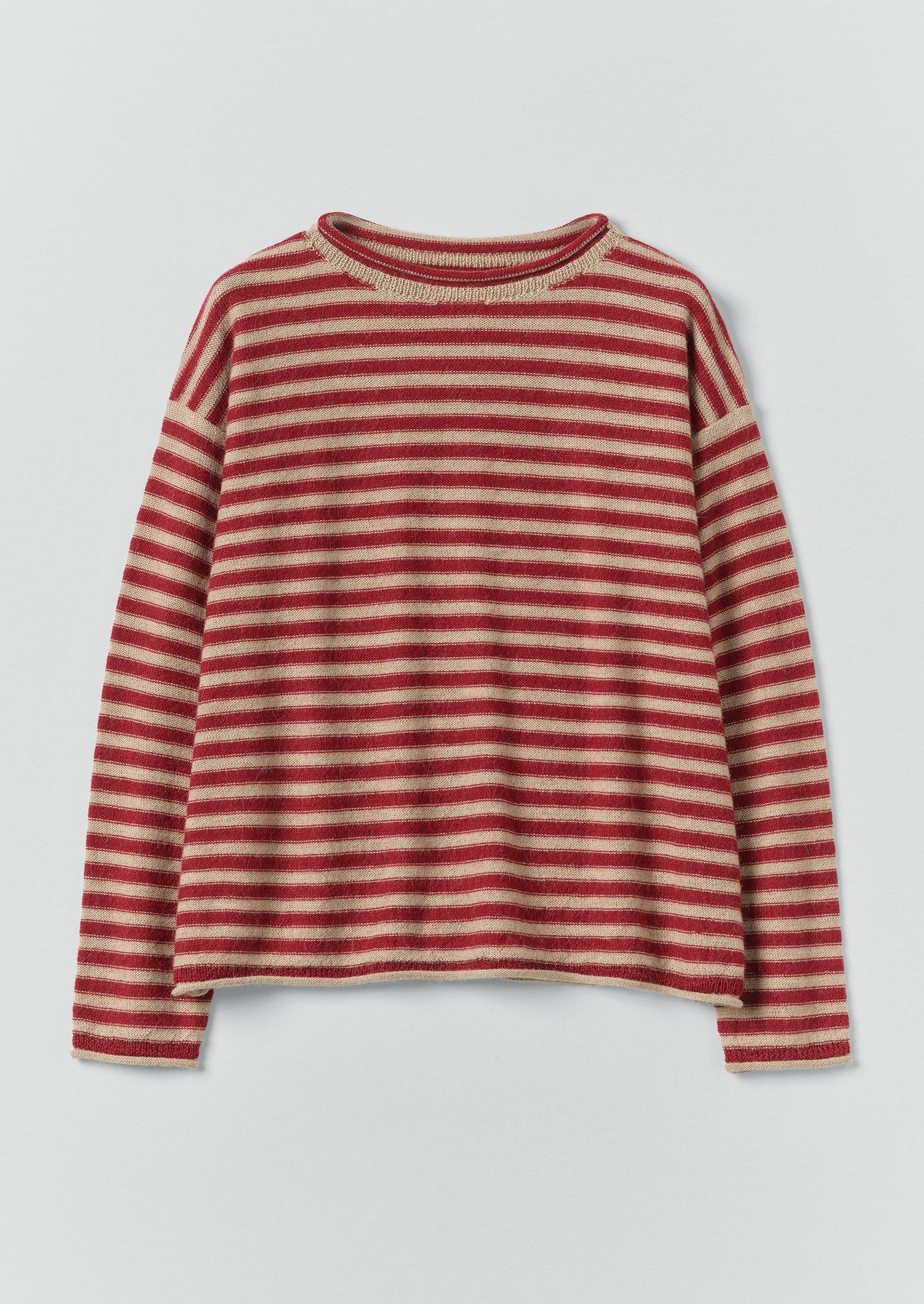 Stripe Lofty Alpaca Wool Sweater | Oatmeal/Red