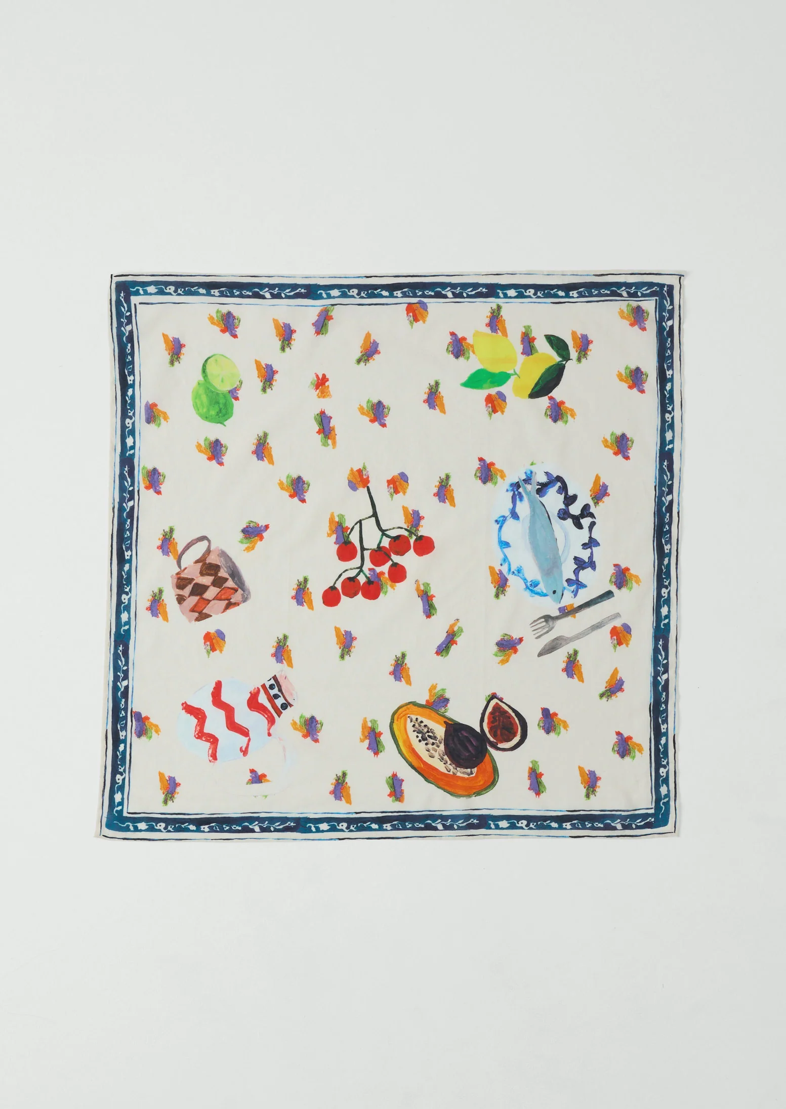 Table Setting Print Cotton Bandana | Ecru Multi