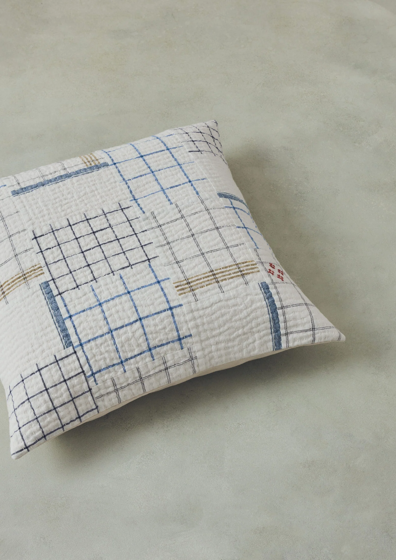 Tea Towel Check Patchwork Cushion Cover | Ecru/Multi - Image 4