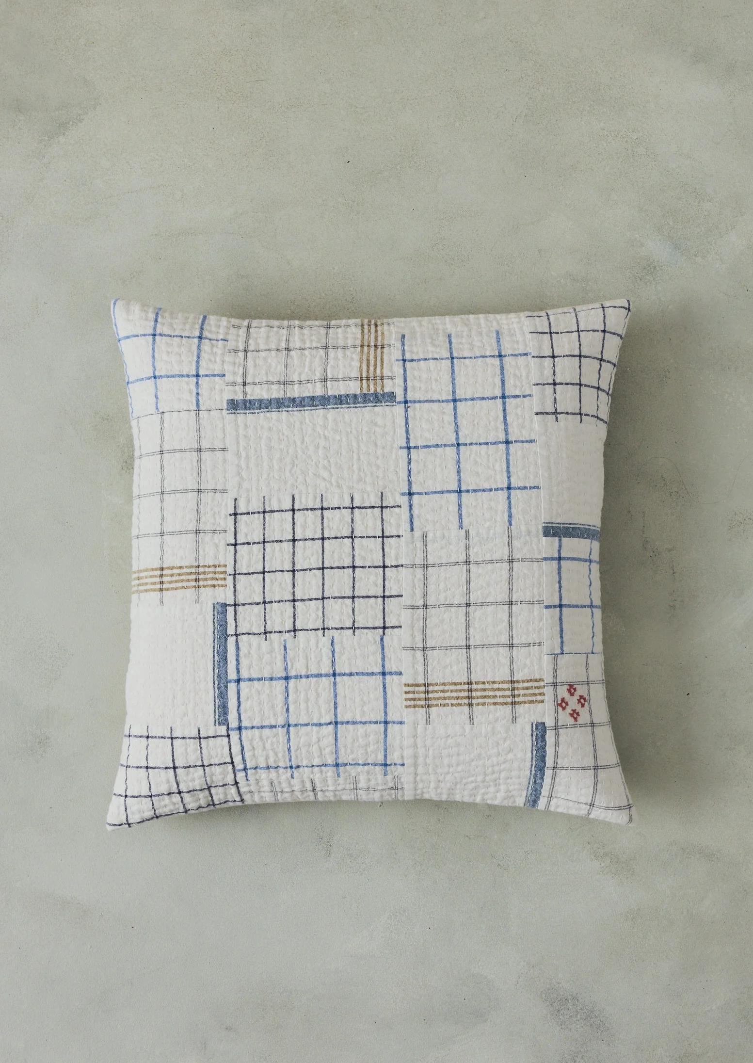 Tea Towel Check Patchwork Cushion Cover | Ecru/Multi - Image 6
