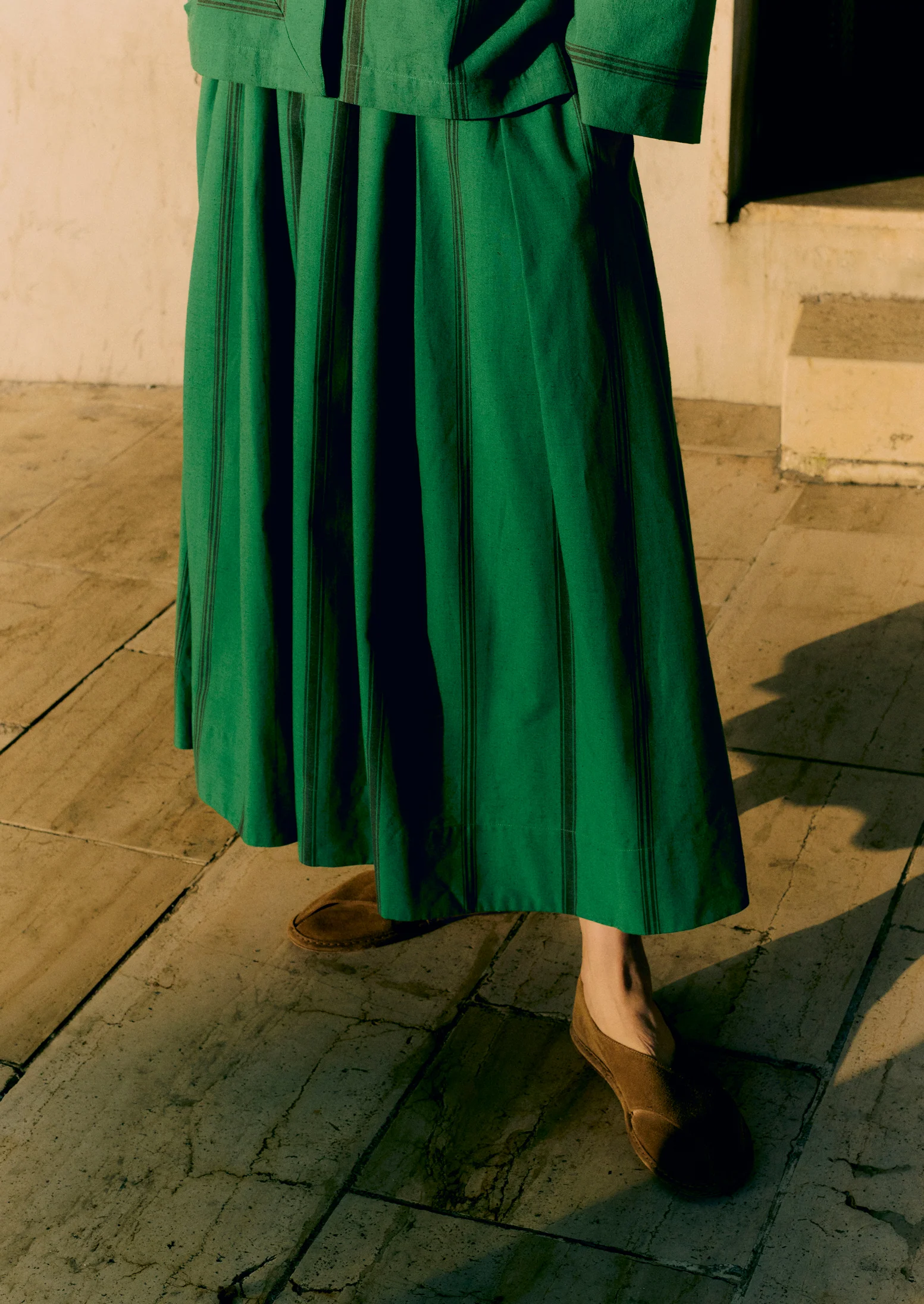 Tea Towel Stripe Cotton Skirt | Sea Green - Image 2