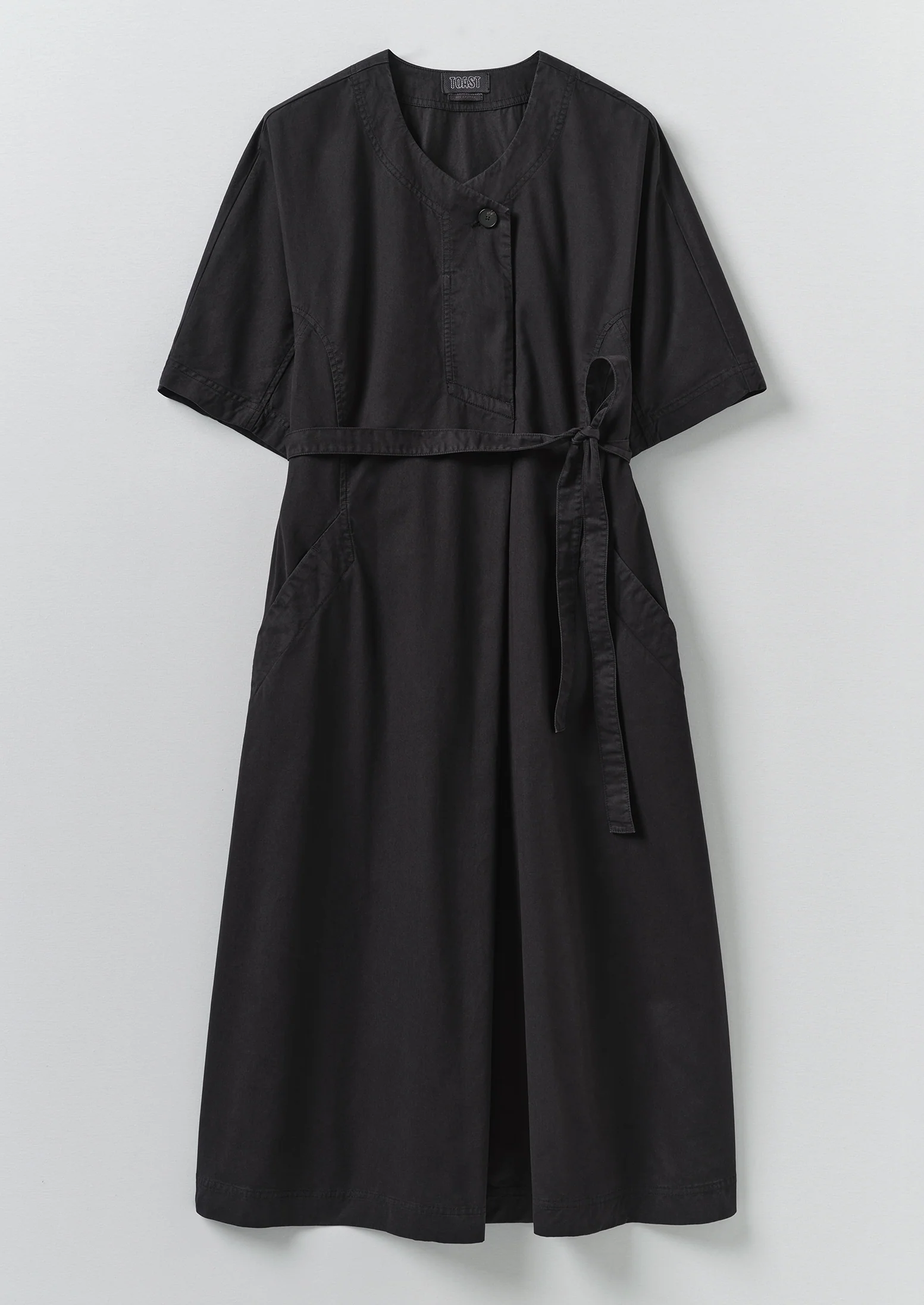 Tie Waist Cotton Twill Dress | Slate