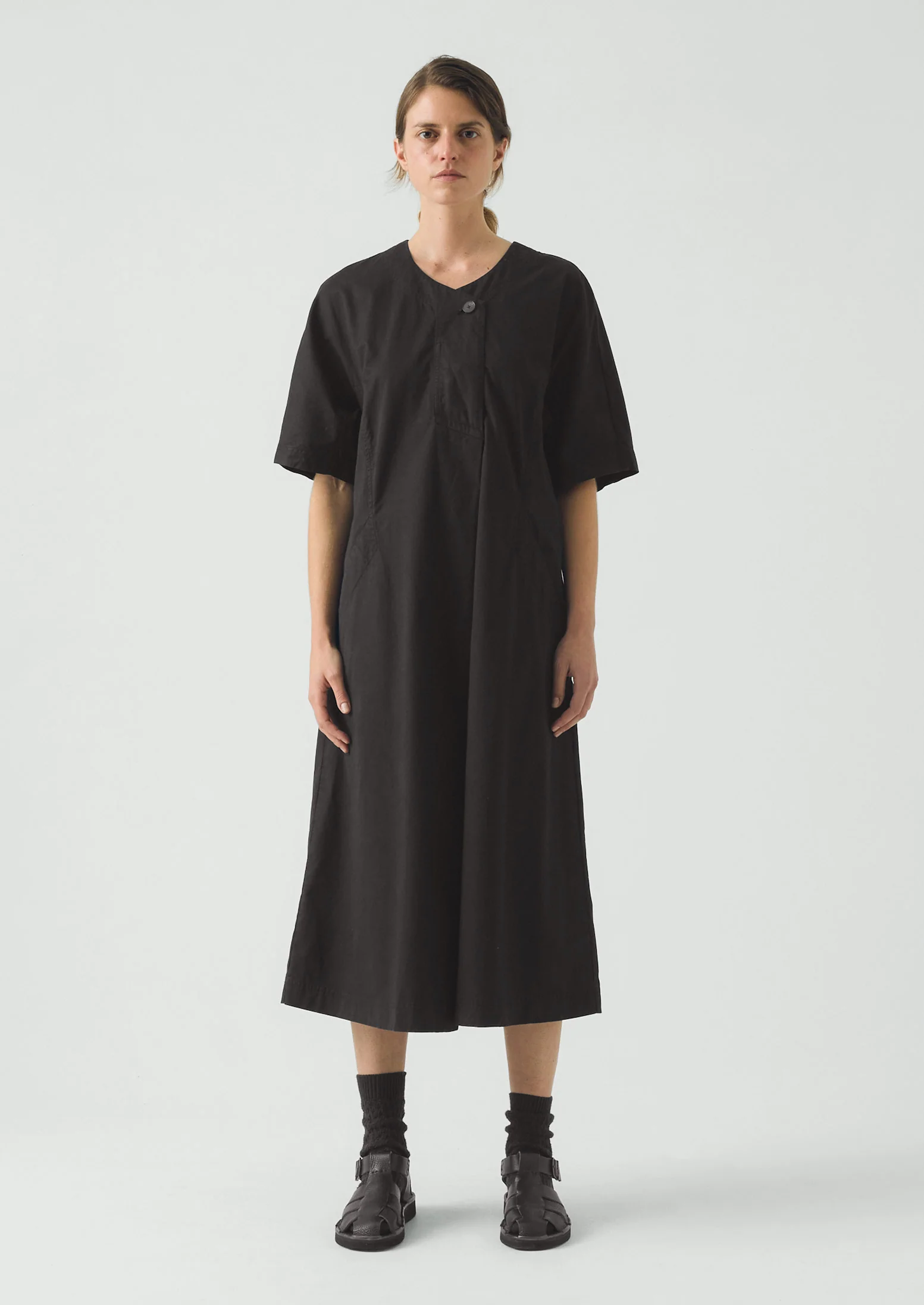 Tie Waist Cotton Twill Dress | Slate - Image 5