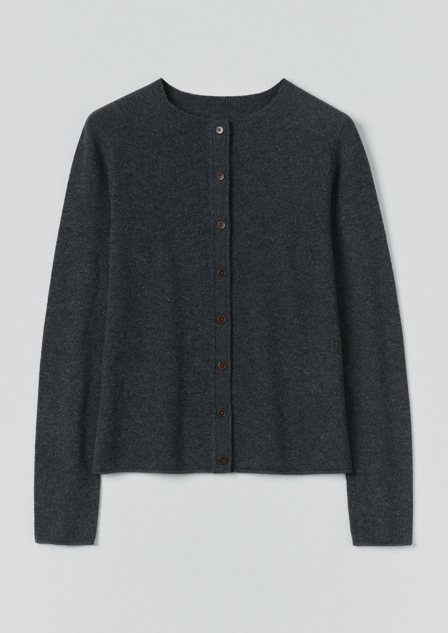 Wool Cashmere Neat Cardigan | Charcoal